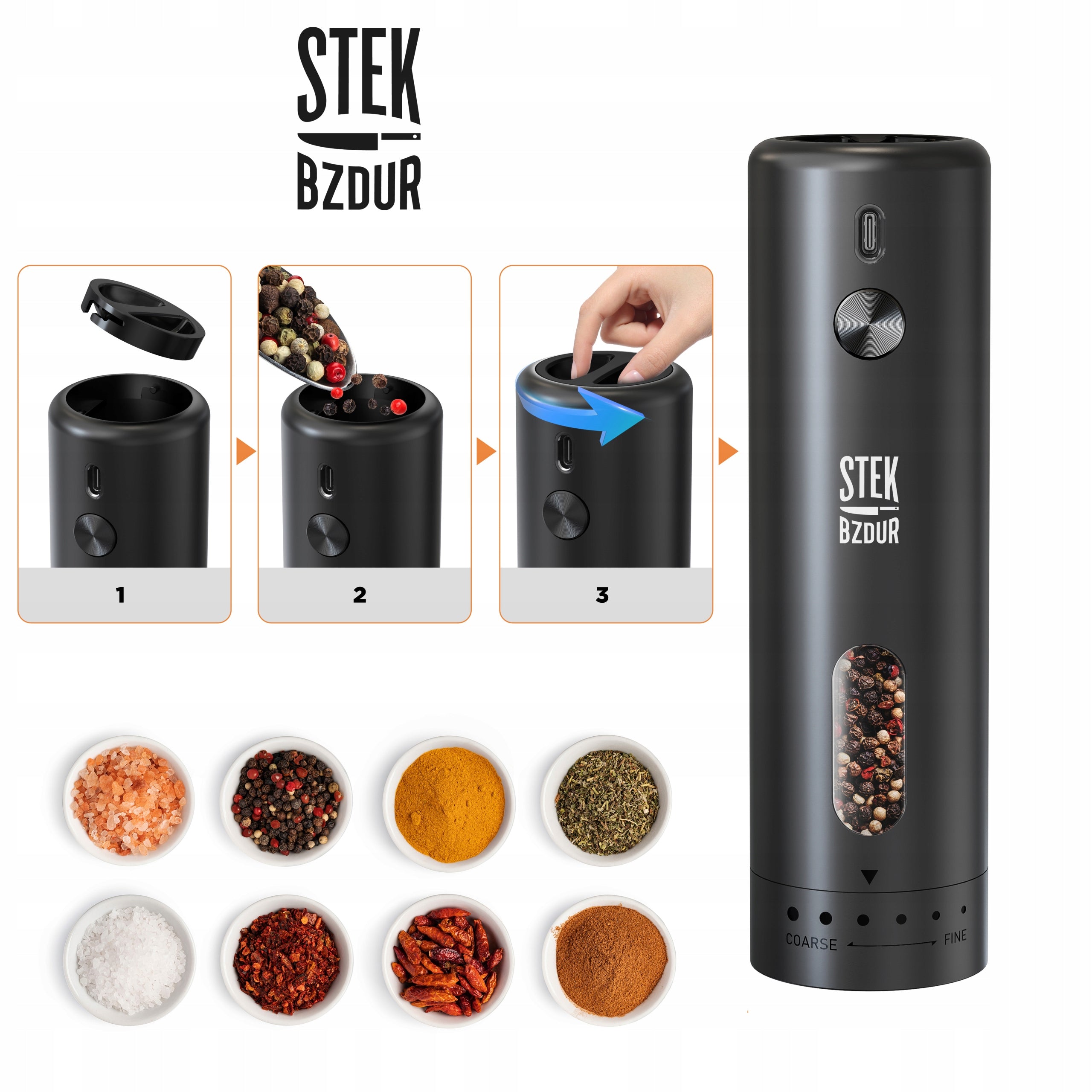 Electric Pepper and Salt Grinder USB-C Ceramic BATTERY Model KYMQ-65A