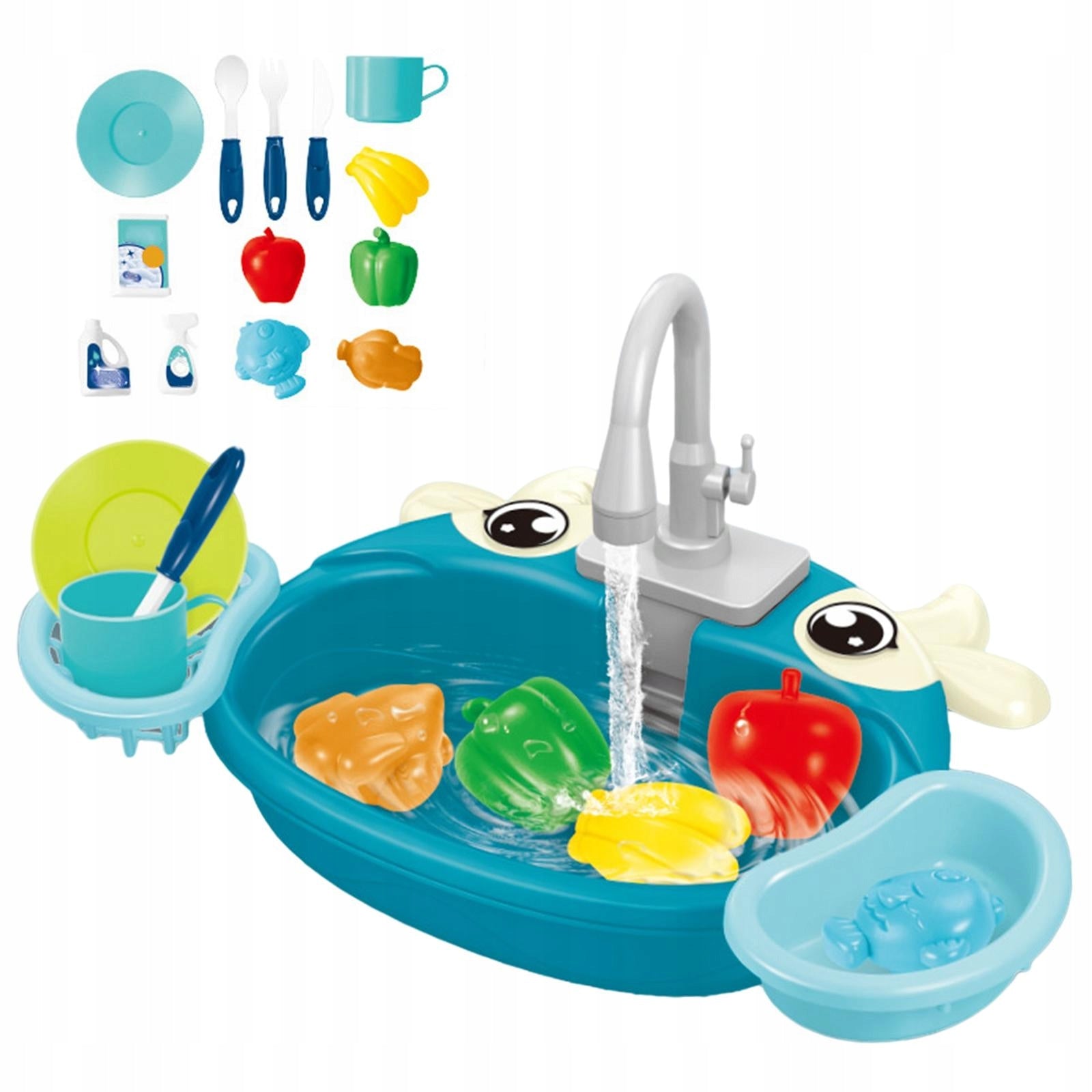 Electric Play Set for Kitchen Sink with Flowing Water And Blue Calf