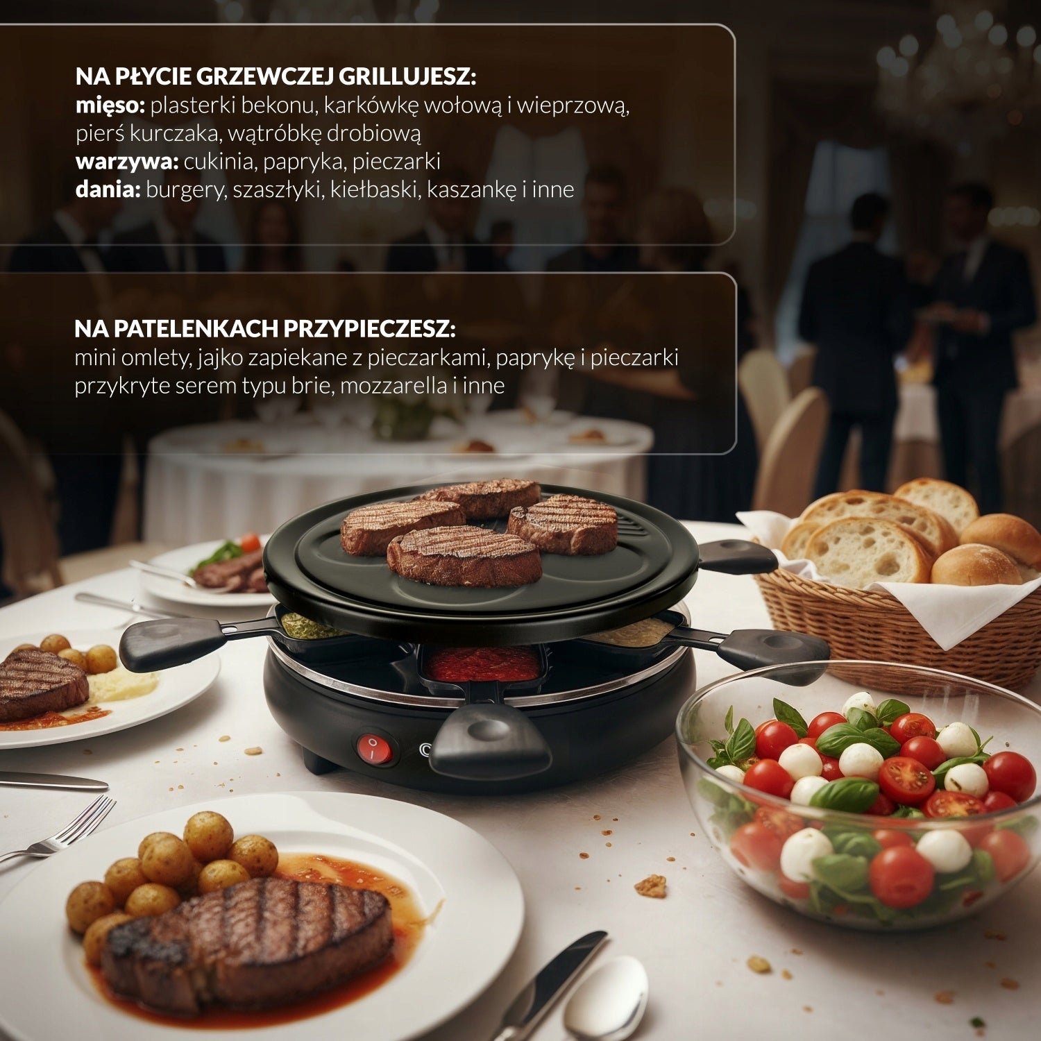 Electric Raclette Grill 1200W 6 Mini Nonstick Pans Snacks Dominant color black