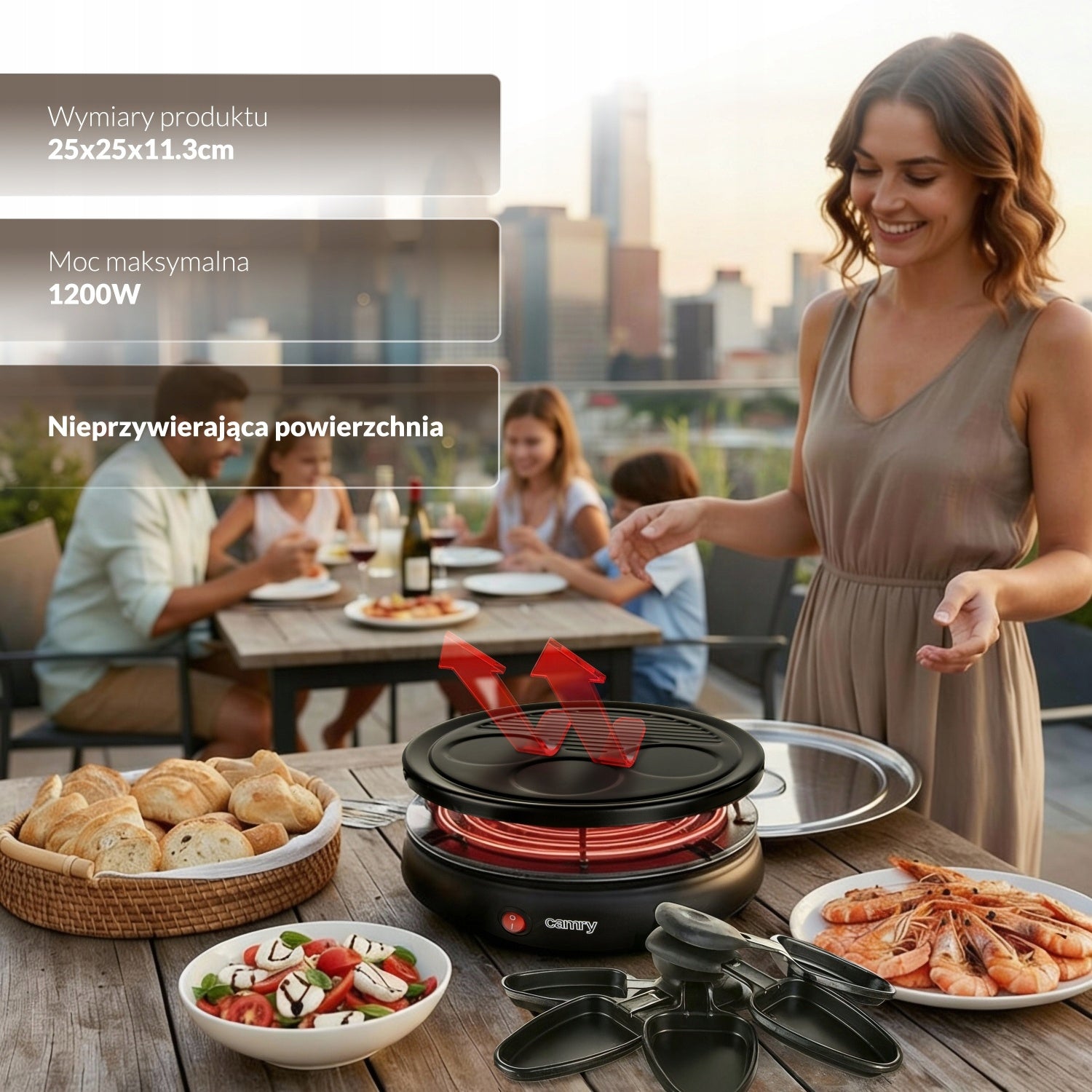 Electric Raclette Grill 1200W 6 Mini Nonstick Pans Snacks Temperature control no