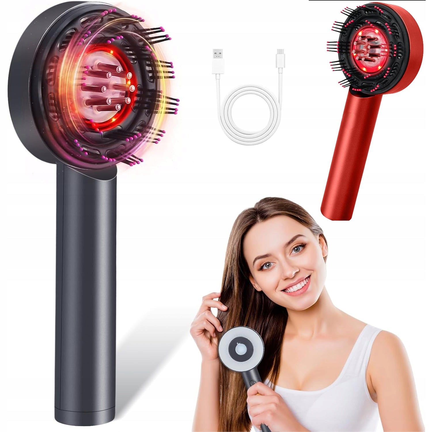 Electric Scalp Massager with Red and Blue Light Therapy Packaging status original