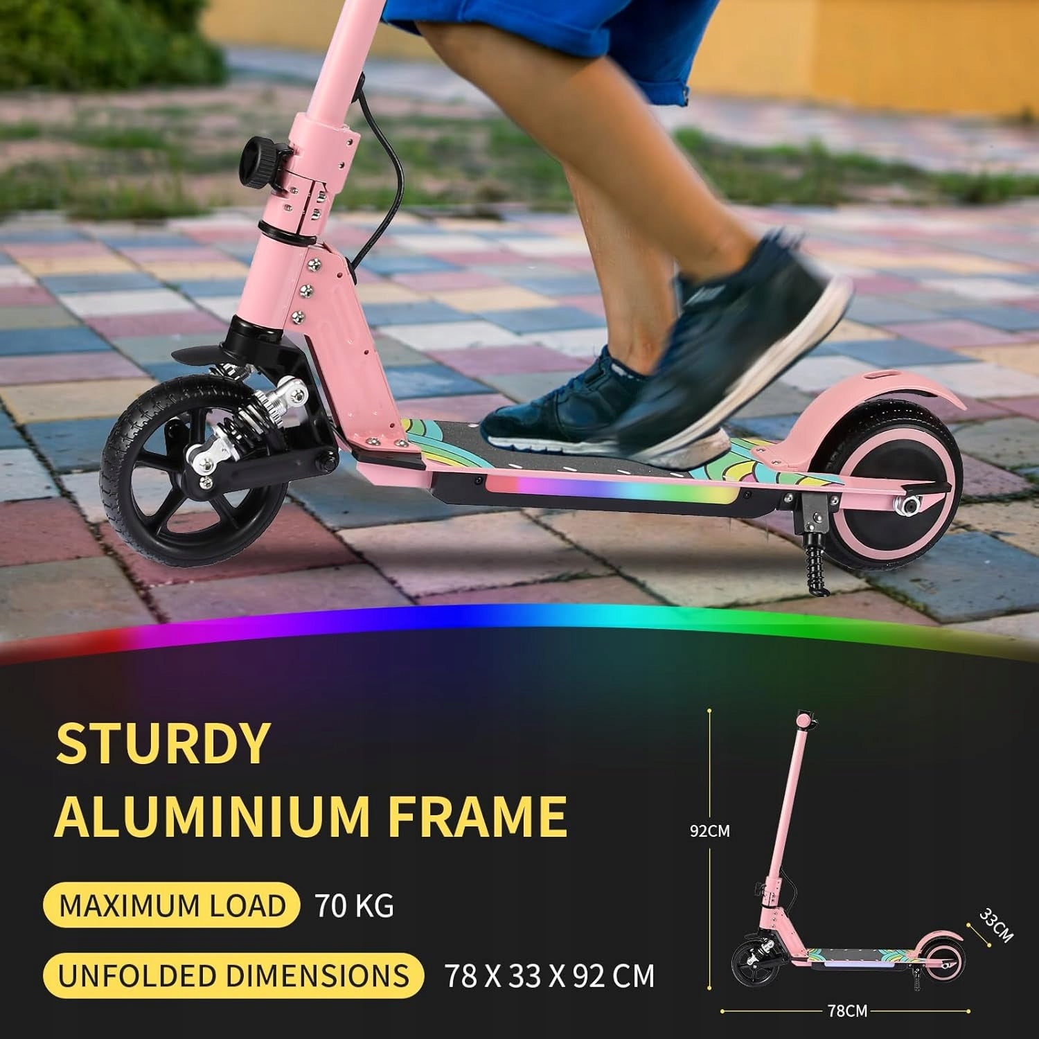 Electric Scooter Children 14KM/H LED 130W Folding Shock Absorption Pink Manufacturer code Hulajnogi-S5-3