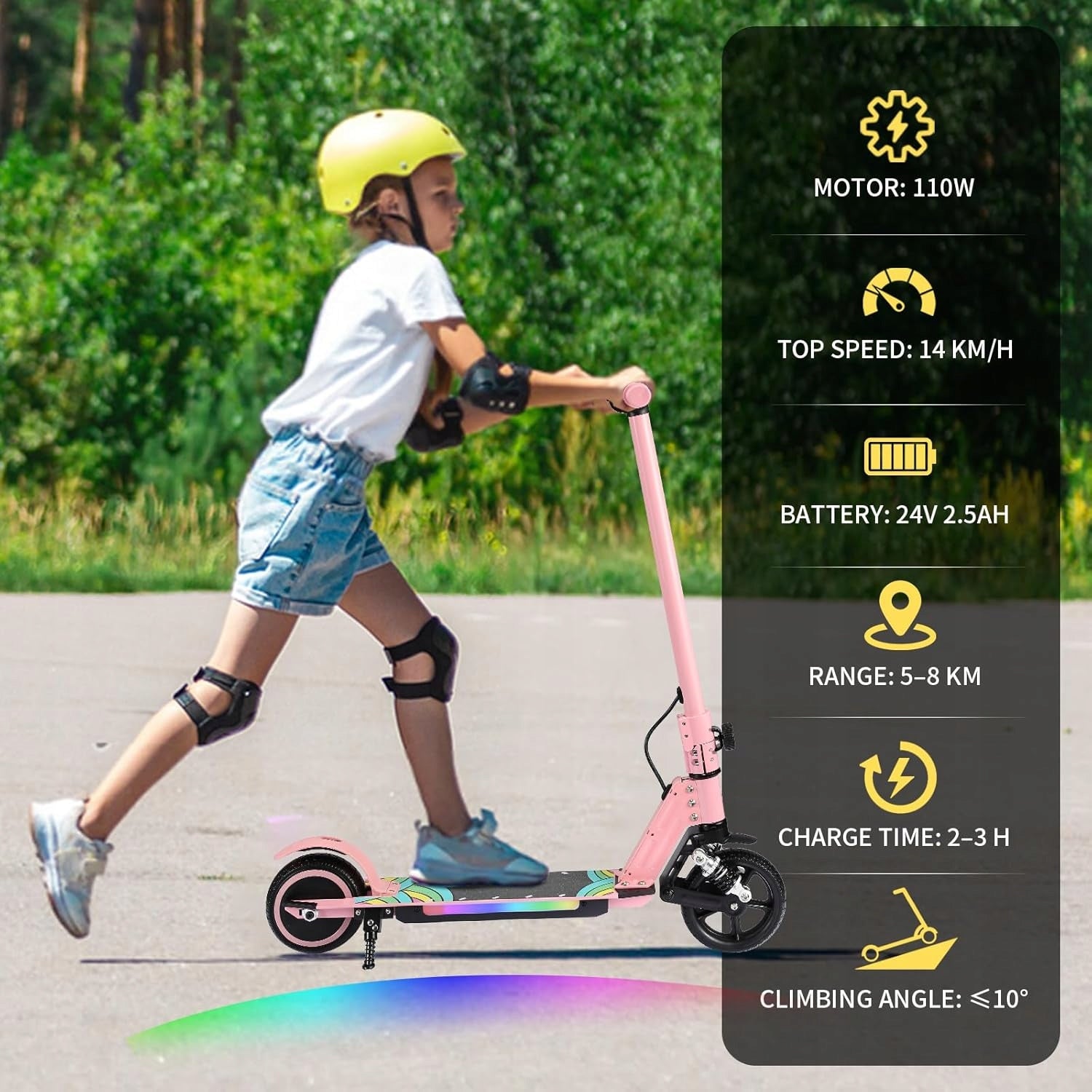 Electric Scooter Children 14KM/H LED 130W Folding Shock Absorption Pink Packaging status original