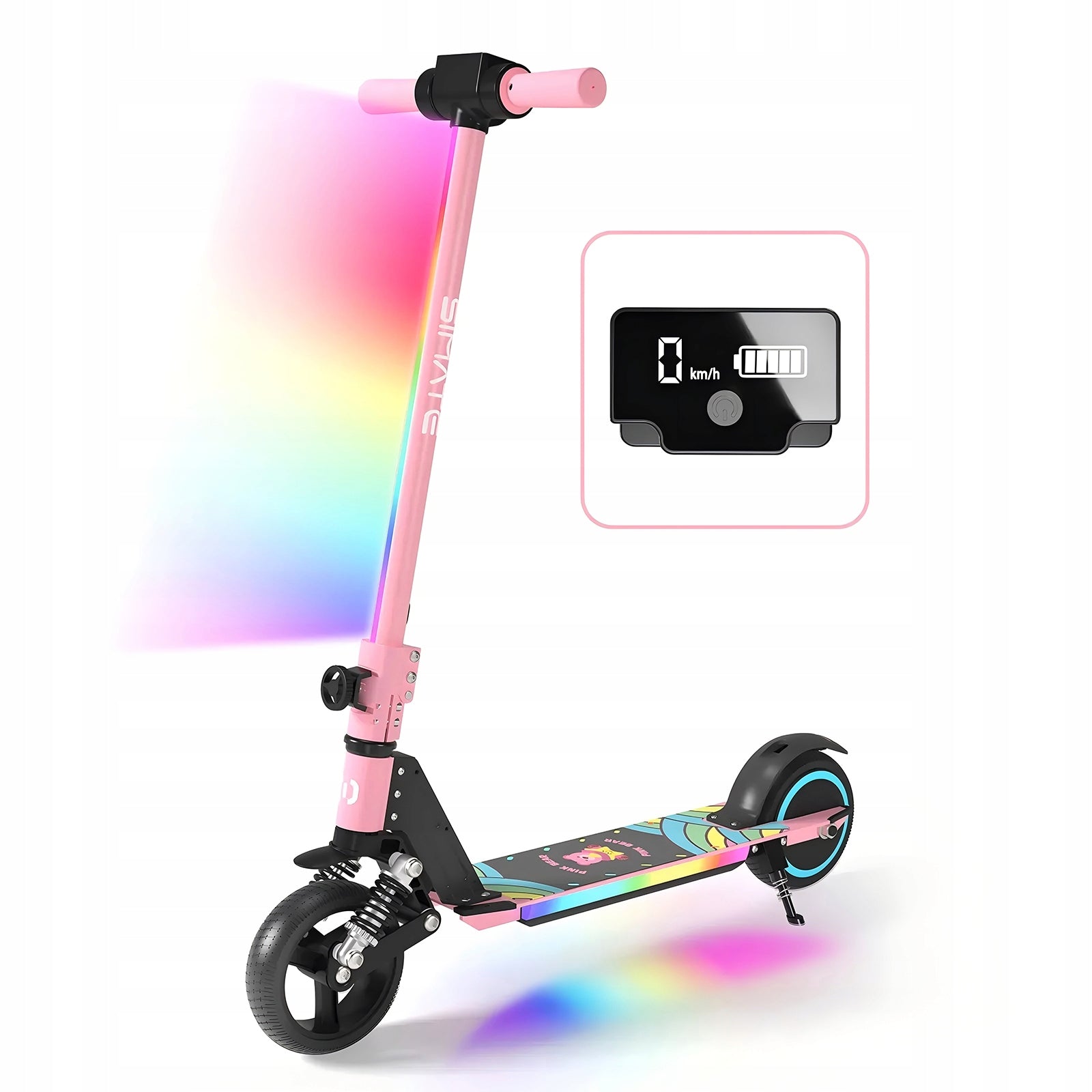 Electric Scooter Children 14KM/H LED 130W Folding Shock Absorption Pink