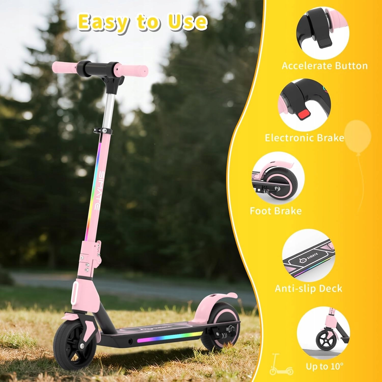 Electric Scooter Children 3-12 Years 130W 6,5" Folding LED Lights Pink Manufacturer code S2 PRO-002