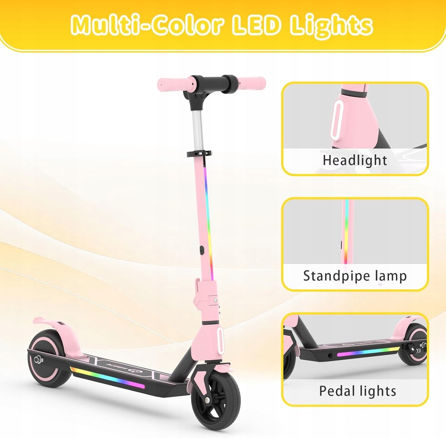 Electric Scooter Children 3-12 Years 130W 6,5" Folding LED Lights Pink Packaging status original