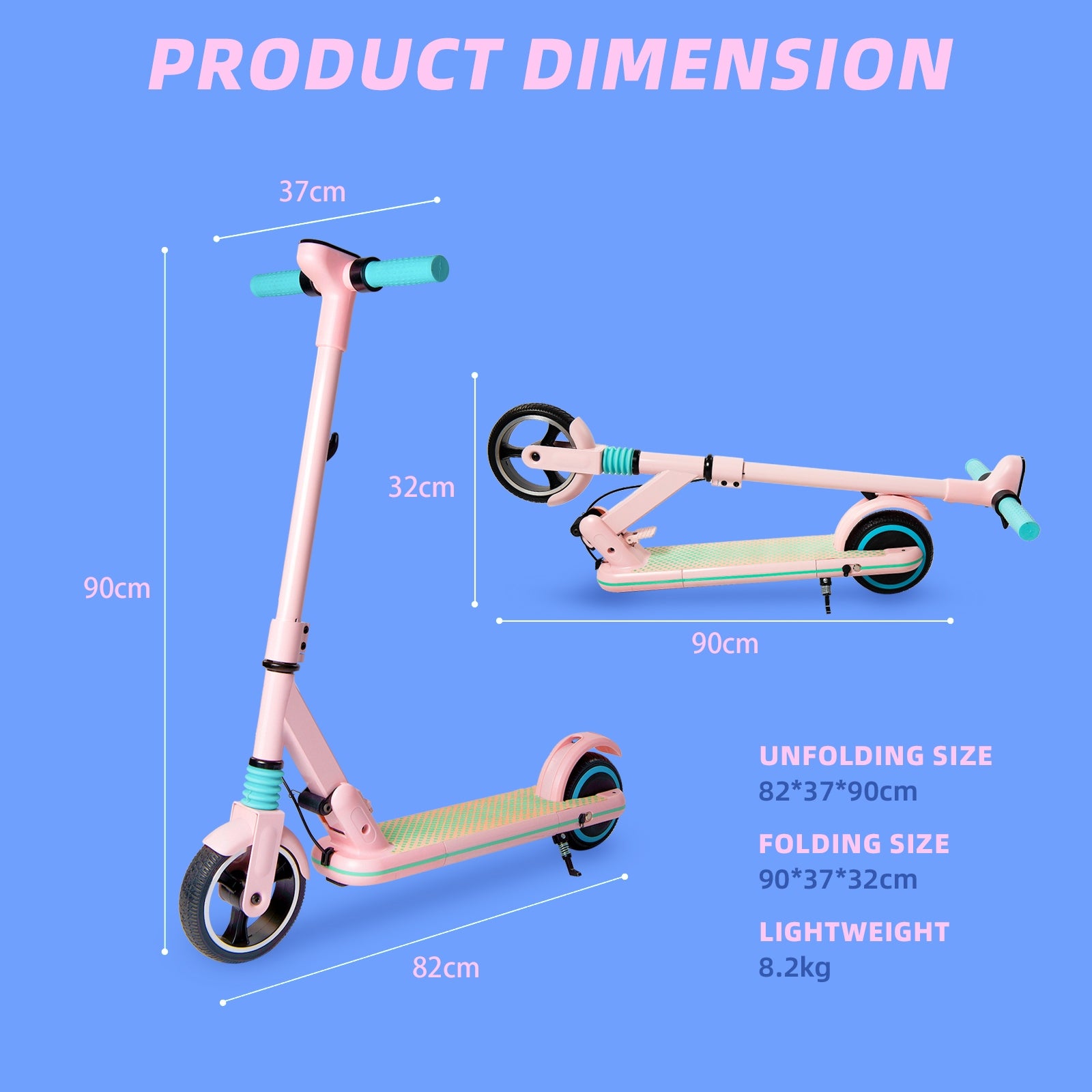Electric Scooter For Children E-RIDES Pink 14km/h Folding LED 130W Engine power 130 W