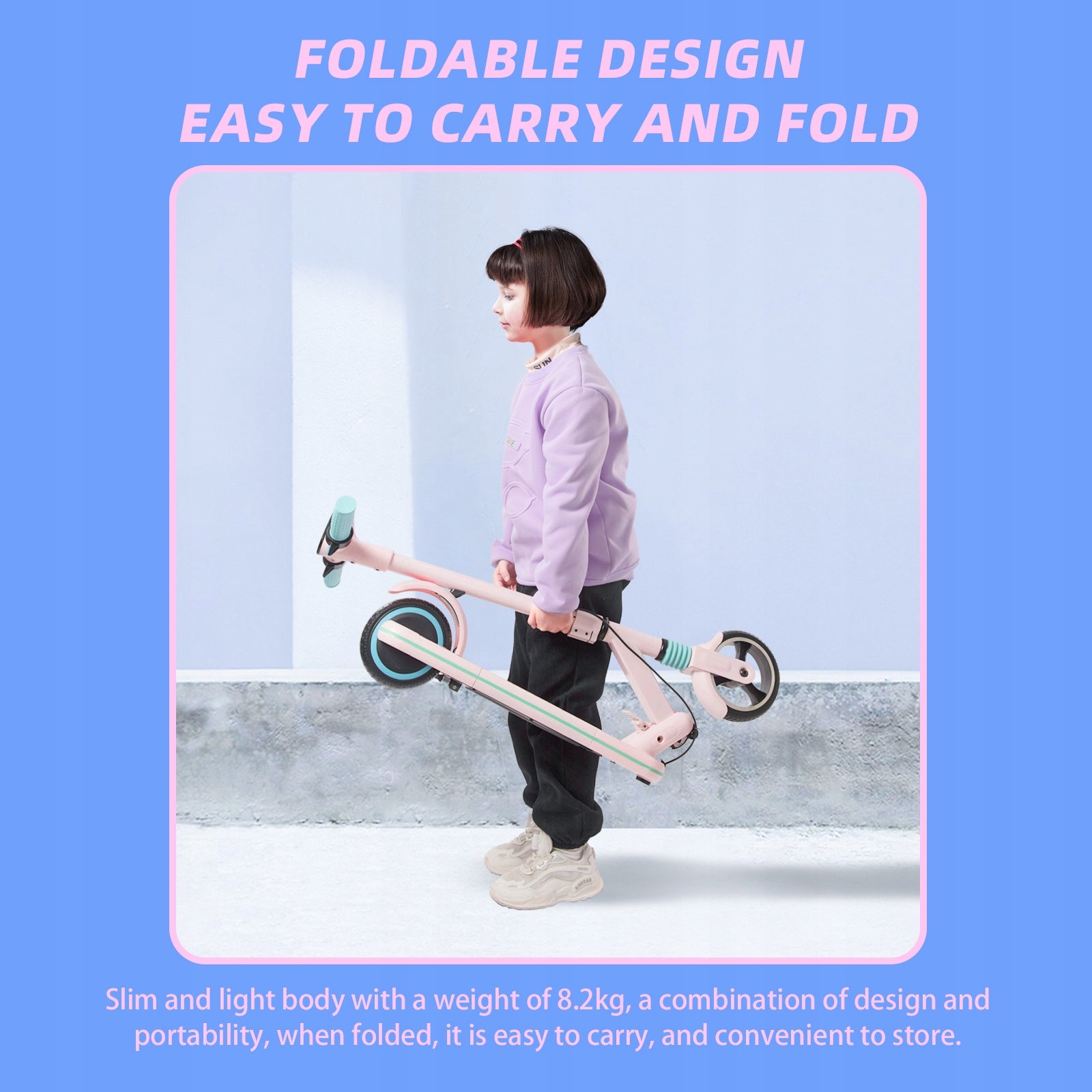 Electric Scooter For Children E-RIDES Pink 14km/h Folding LED 130W Weight 10 kg