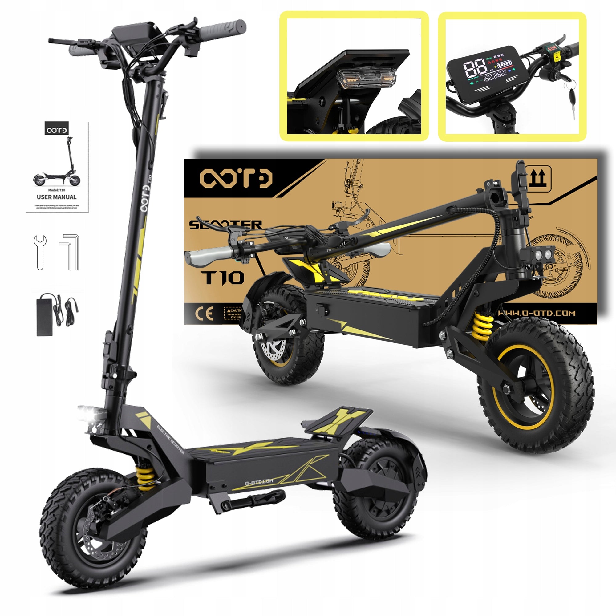 Electric Scooter OOTD Electric Scooter T10 900W 45KM 11" Black & Yellow