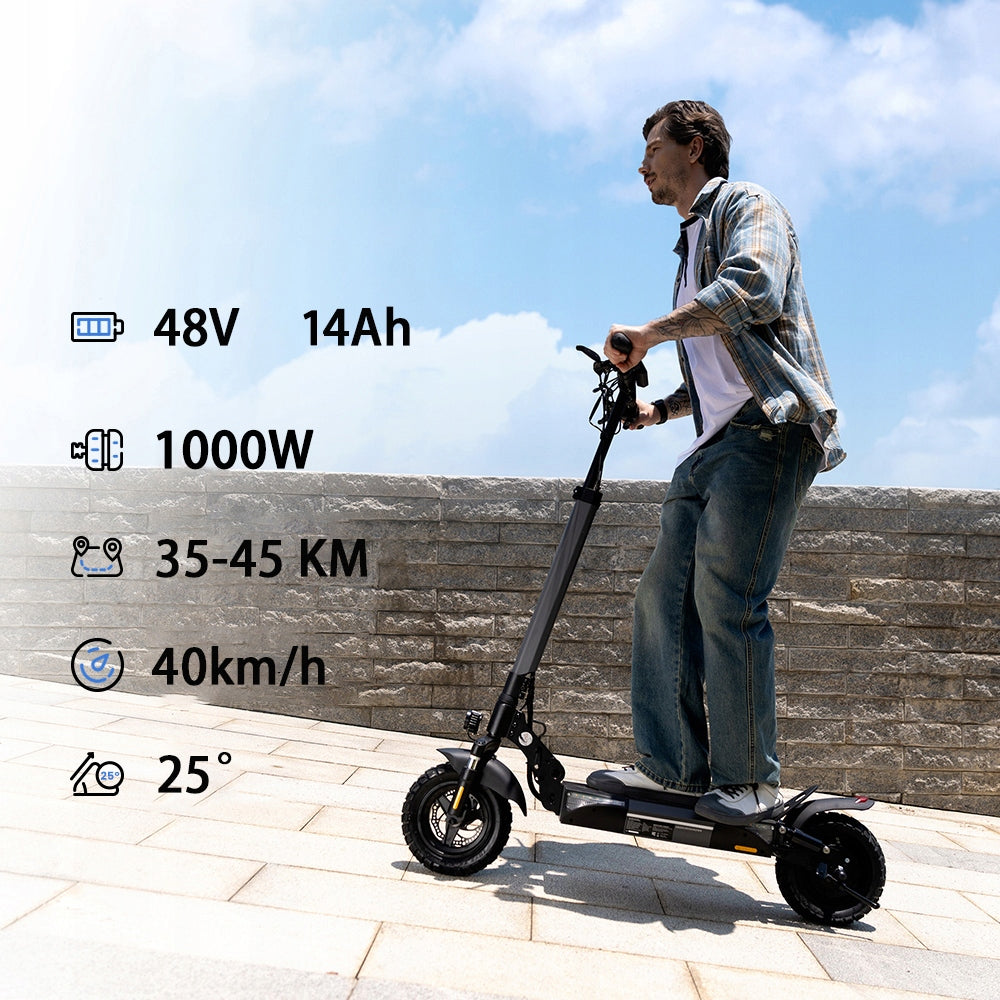 Electric Scooter Professional Off-road Adults HD Screen 45KM 14Ah 10" 1000w Color black
