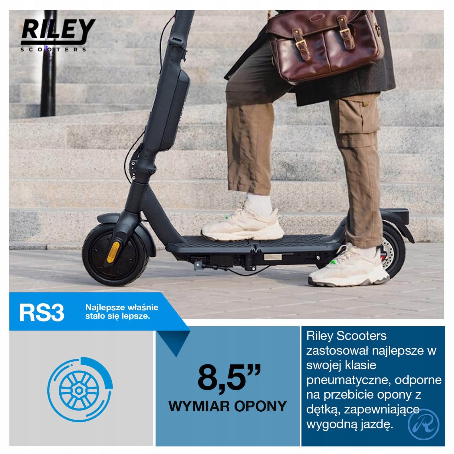 Electric Scooter RILEY RS3 20km 350W 8,5" Black Folding Engine power 350 W