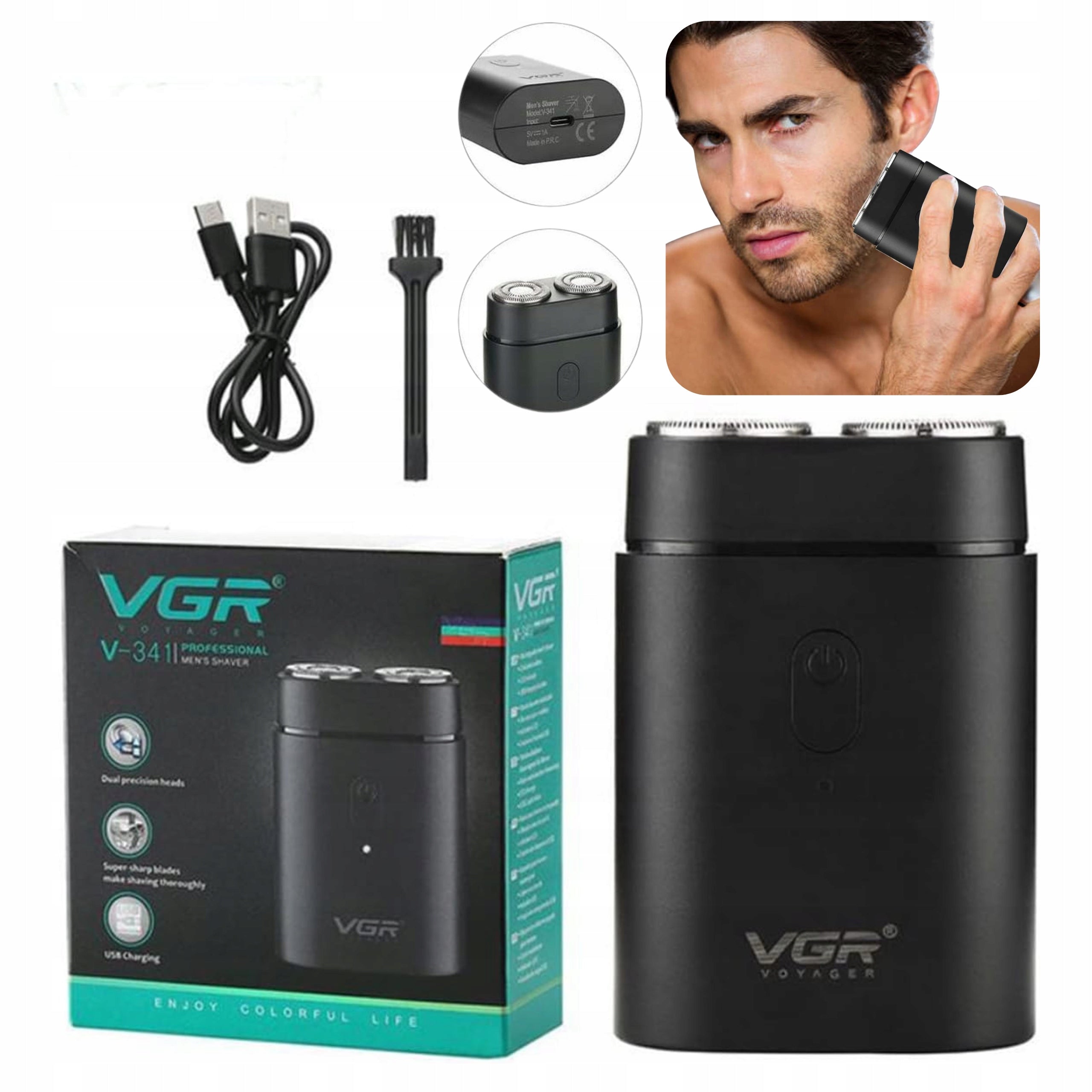Electric Shaver Male Rotating Wireless USB Black