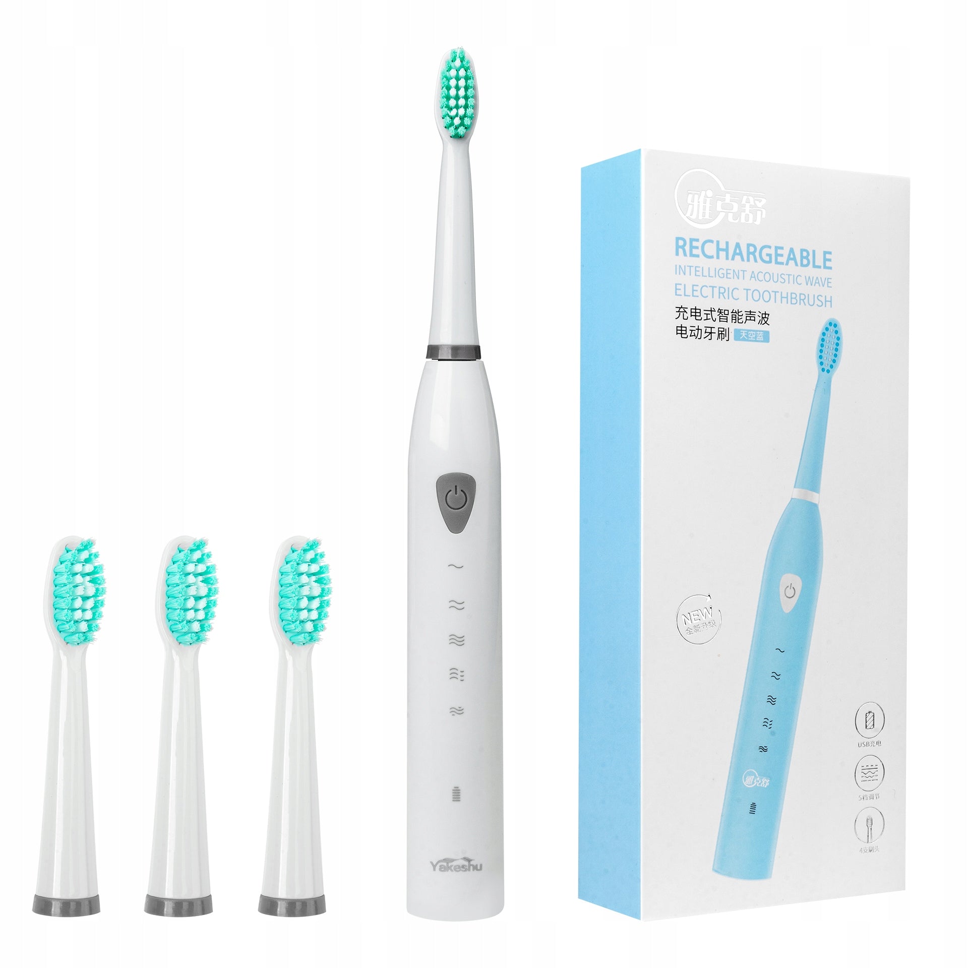 Electric Sonic Toothbrush + 4 Tips - White