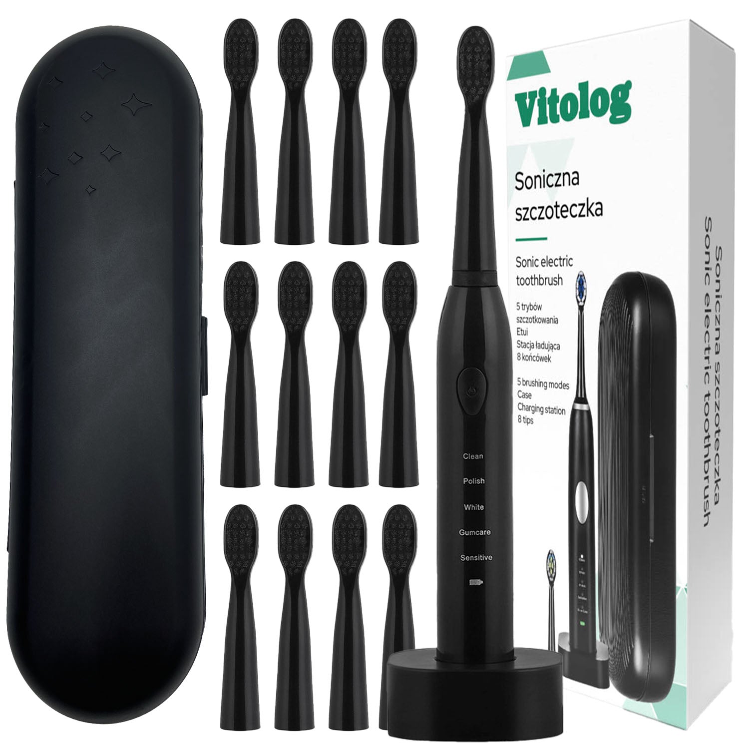 Electric Sonic Toothbrush Brush 12 Tips IPX7