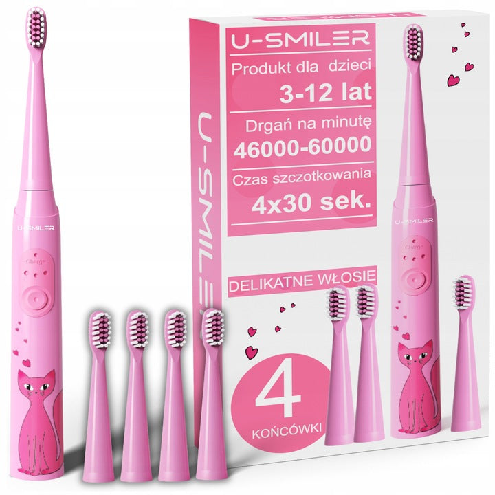 Electric Sonic Toothbrush For Children For Teeth 3-12 Years + 4 Heads