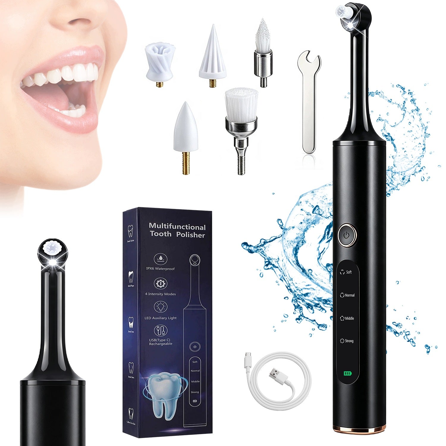 Electric Tooth Polisher 800 mAh black with case and accessories IPX6