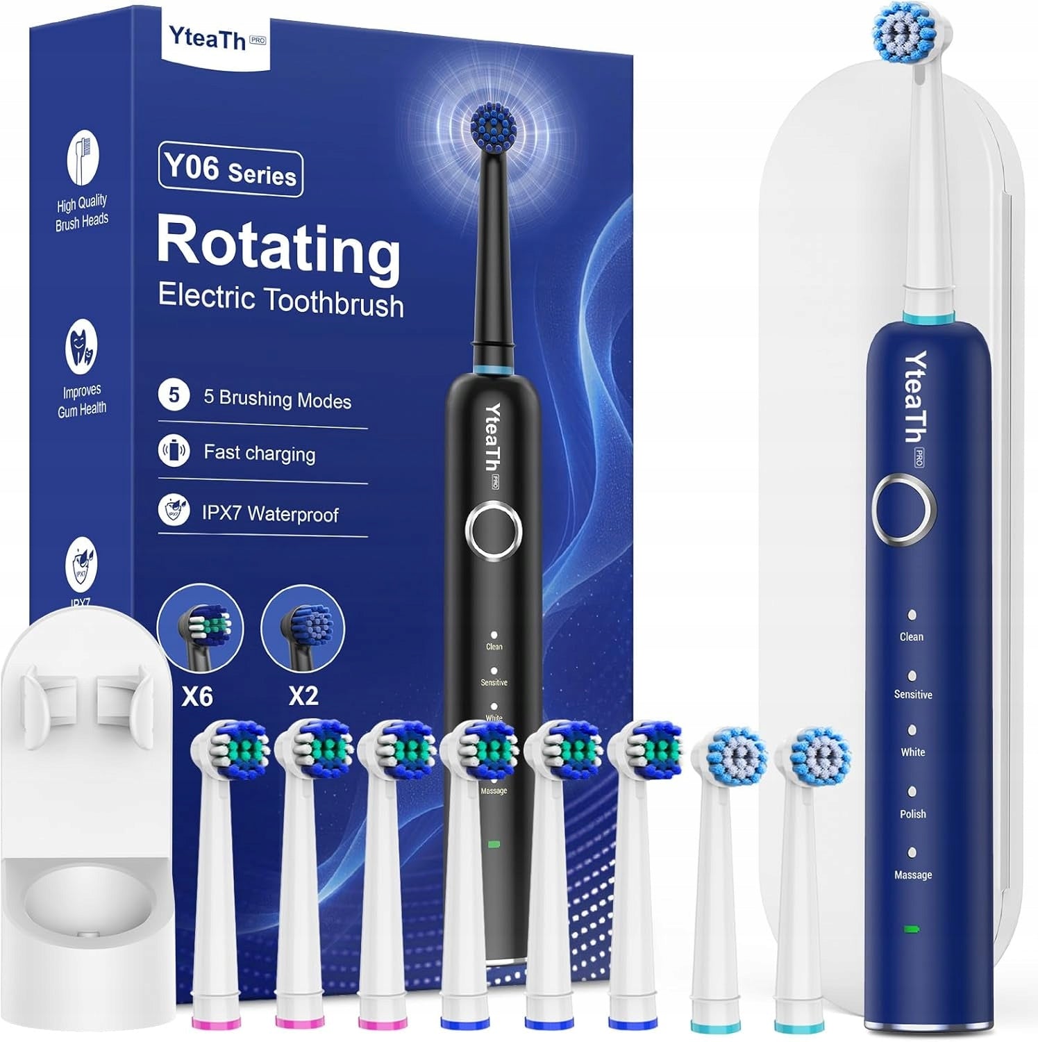 Electric Toothbrush 8 Tips Blue YteaTh Y06