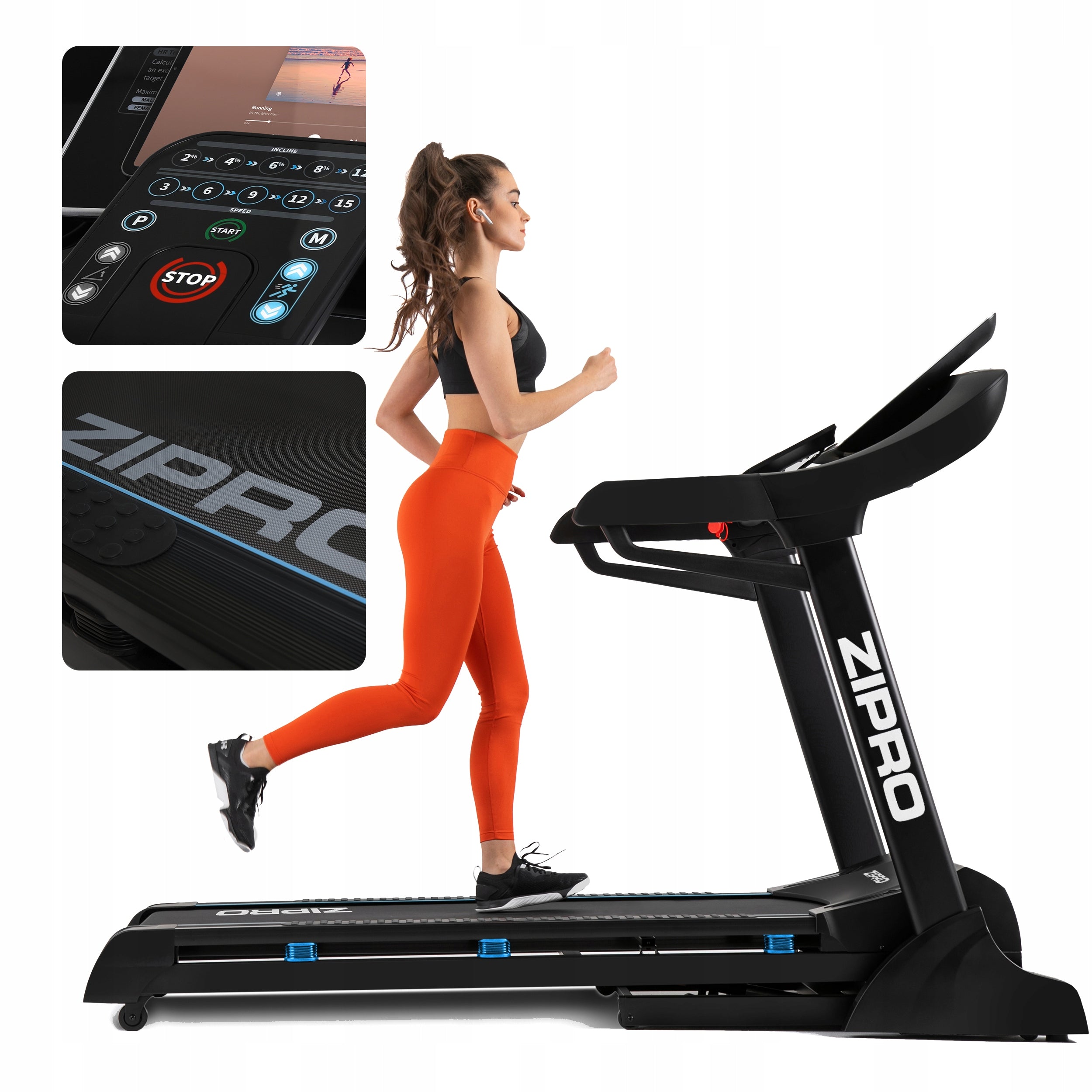 Electric Training Treadmill Folding Shock Absorption Belt Adjustment - Zipro EAN (GTIN) 5902659840424