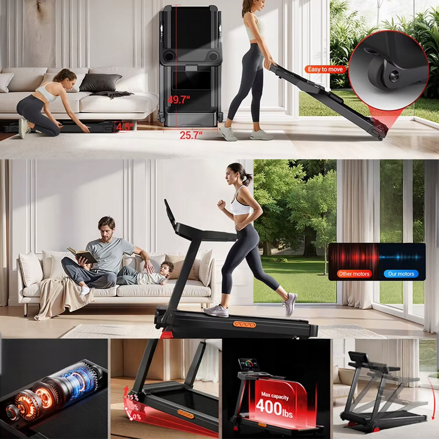 Electric Treadmill 180kg 14km/h 3.5HP Incline 15% Folding Quiet Maximum user weight 180 kg