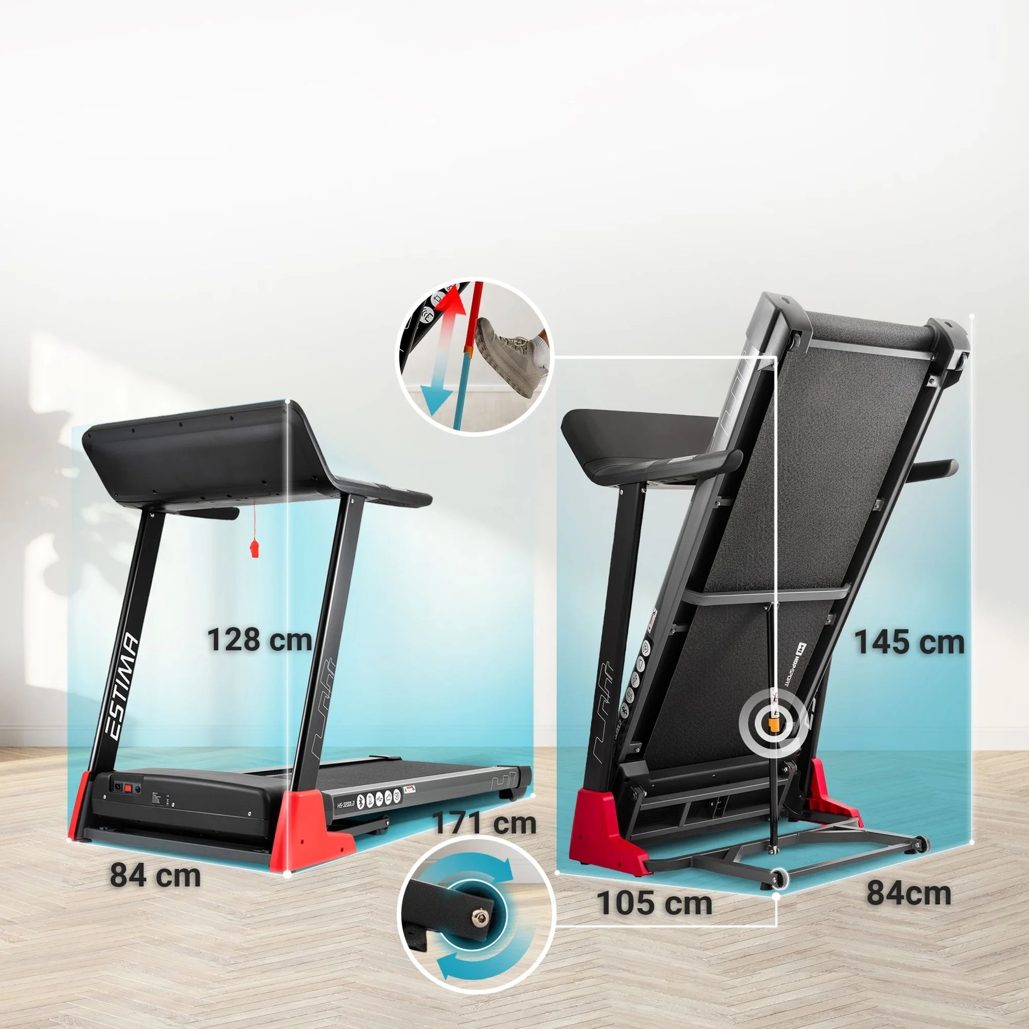 Electric Treadmill 3HP Home Folding Angle Adjustment Shock Absorption 20km/h Measurements training duration distance speed pulse burned calories fat