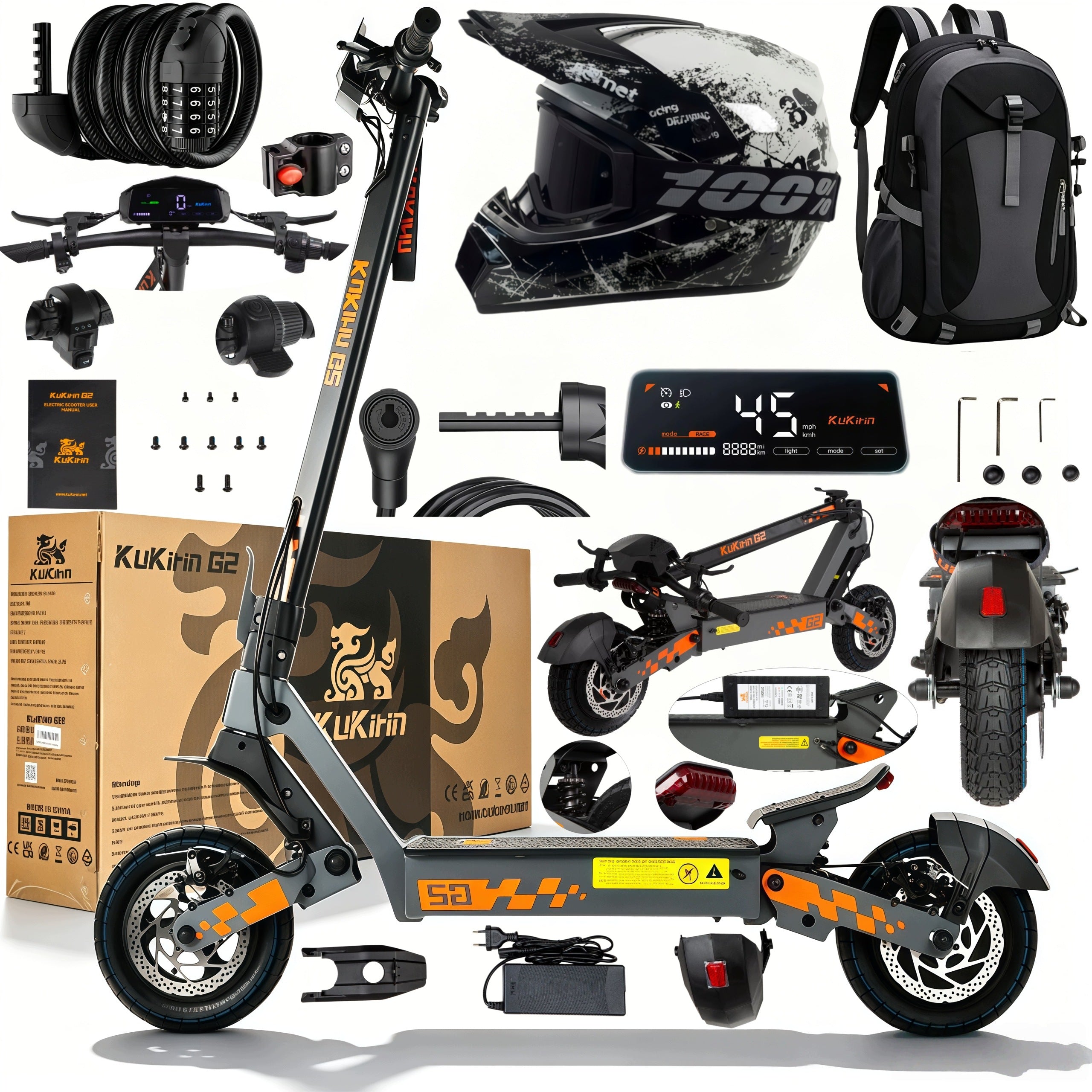 Electric Vehicle Kukirin G2 1200W 48v 15AH 45KM/H 55KM 10" Off road PL CE