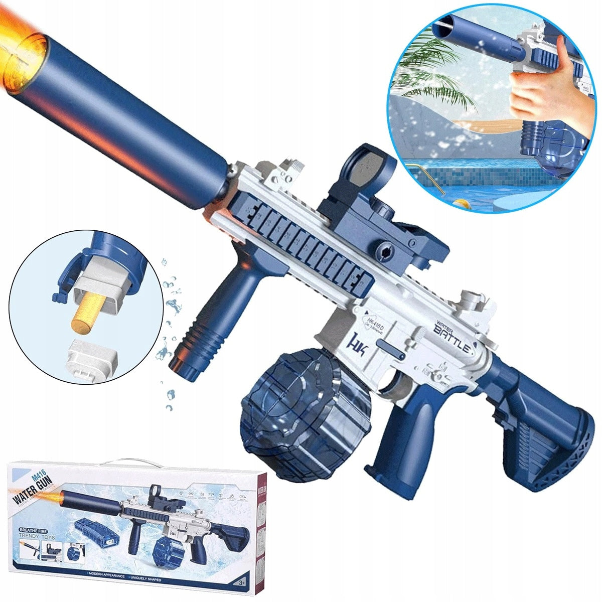Electric Water Gun With LED Long Range Strong Stream Blue