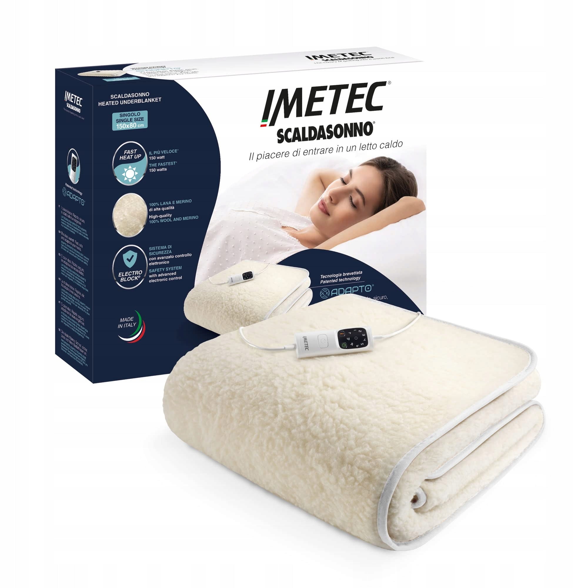 Electric blanket Imetec Scaldasonno Adapto 150x80cm merino wool