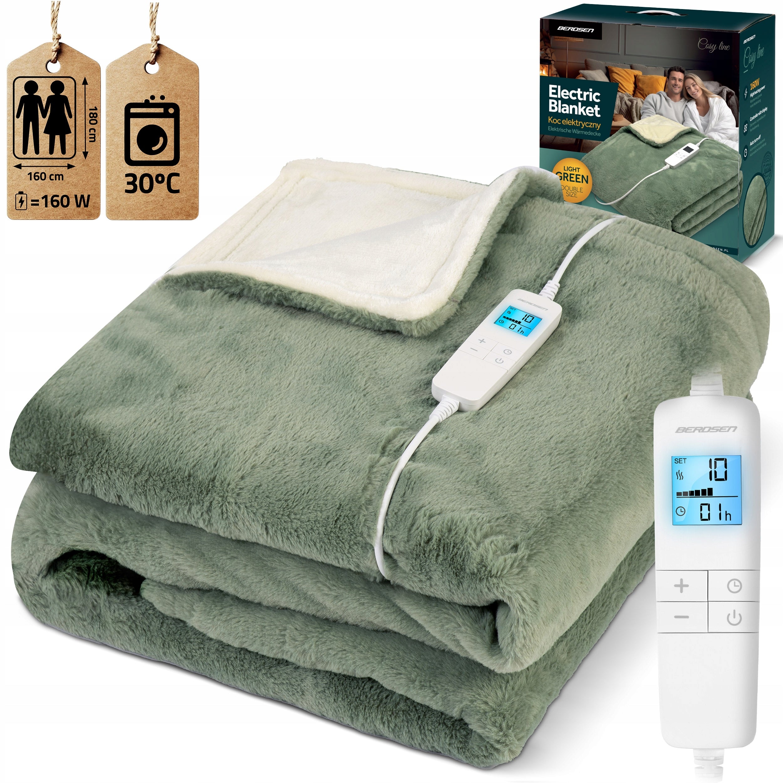 Electric blanket soft LARGE 180x160cm Heating mat Berdsen 160W + Timer