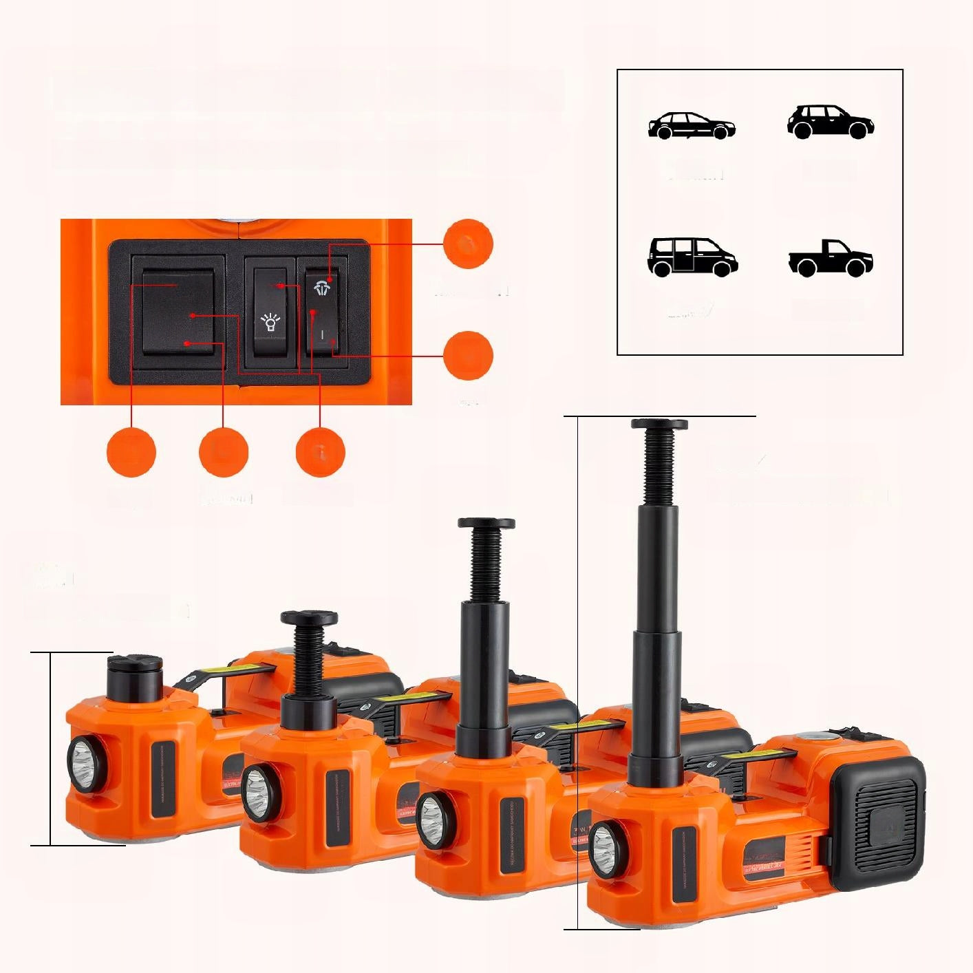 Electric car lift 5 tons, 12V, hydraulic, with wheel pump Minimum lifting height 155 mm