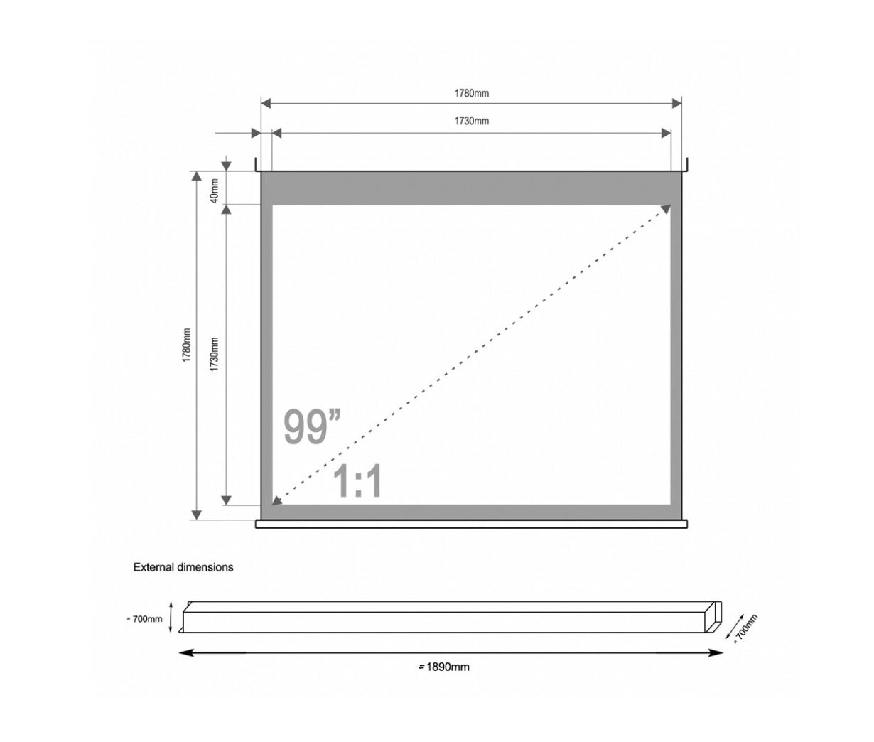 Electric ceiling wall projection screen 1:1 178 cm 4WORLD 09463 Brand 4World