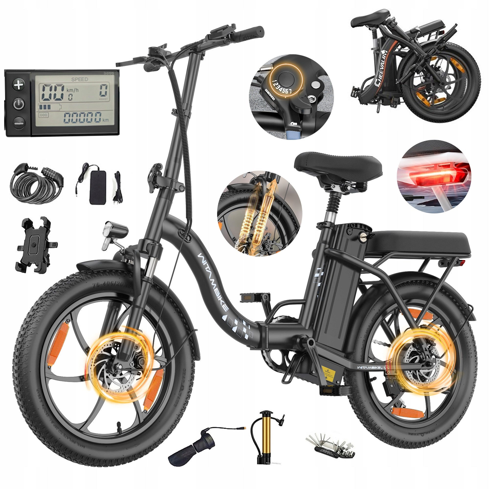 Electric folding Bike 48V 16AH 250W 20" Fat Bike Step-Through 100KM Shimano
