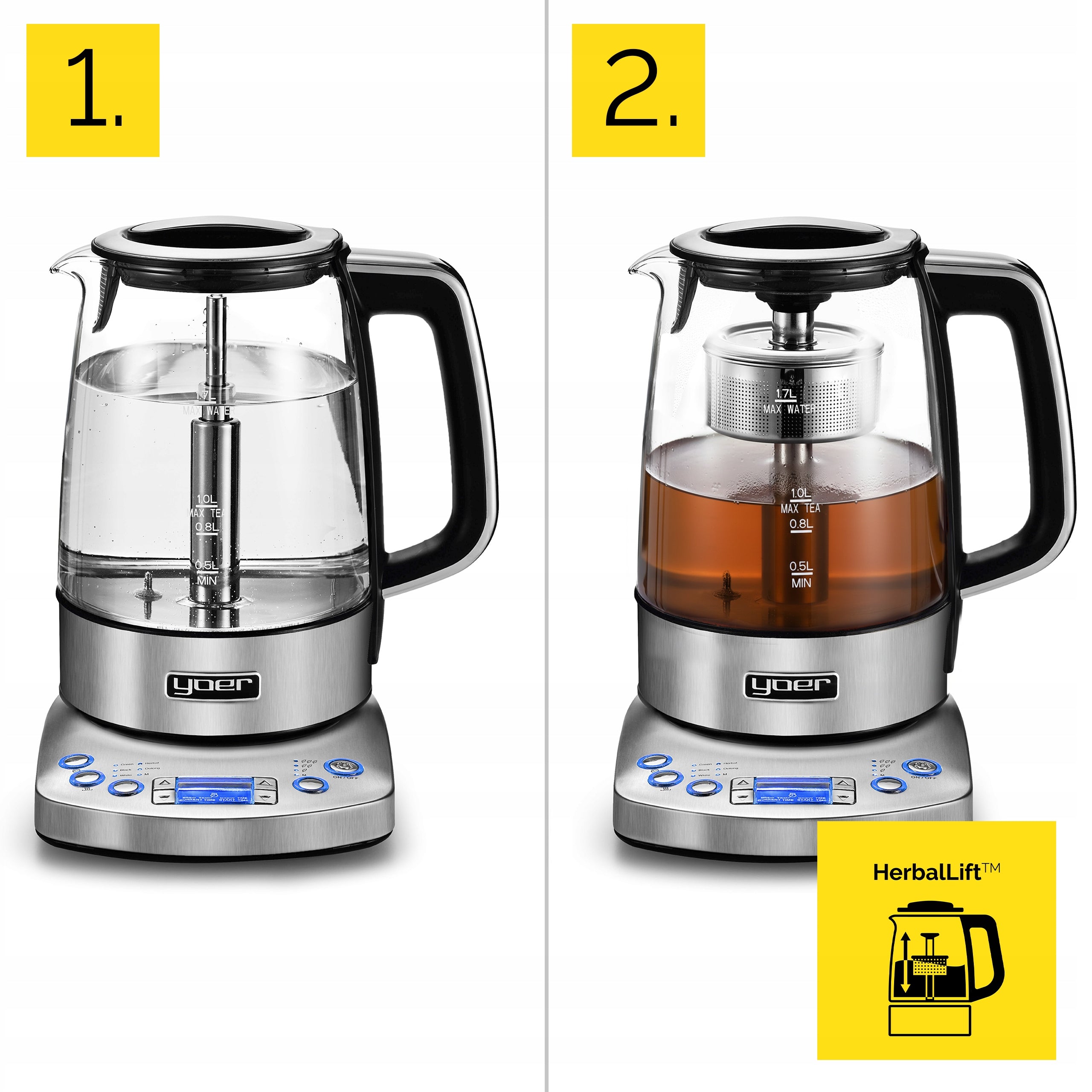 Electric glass kettle with adjustable temperature Yoer 2200W 1,7L Automatic Brand Yoer