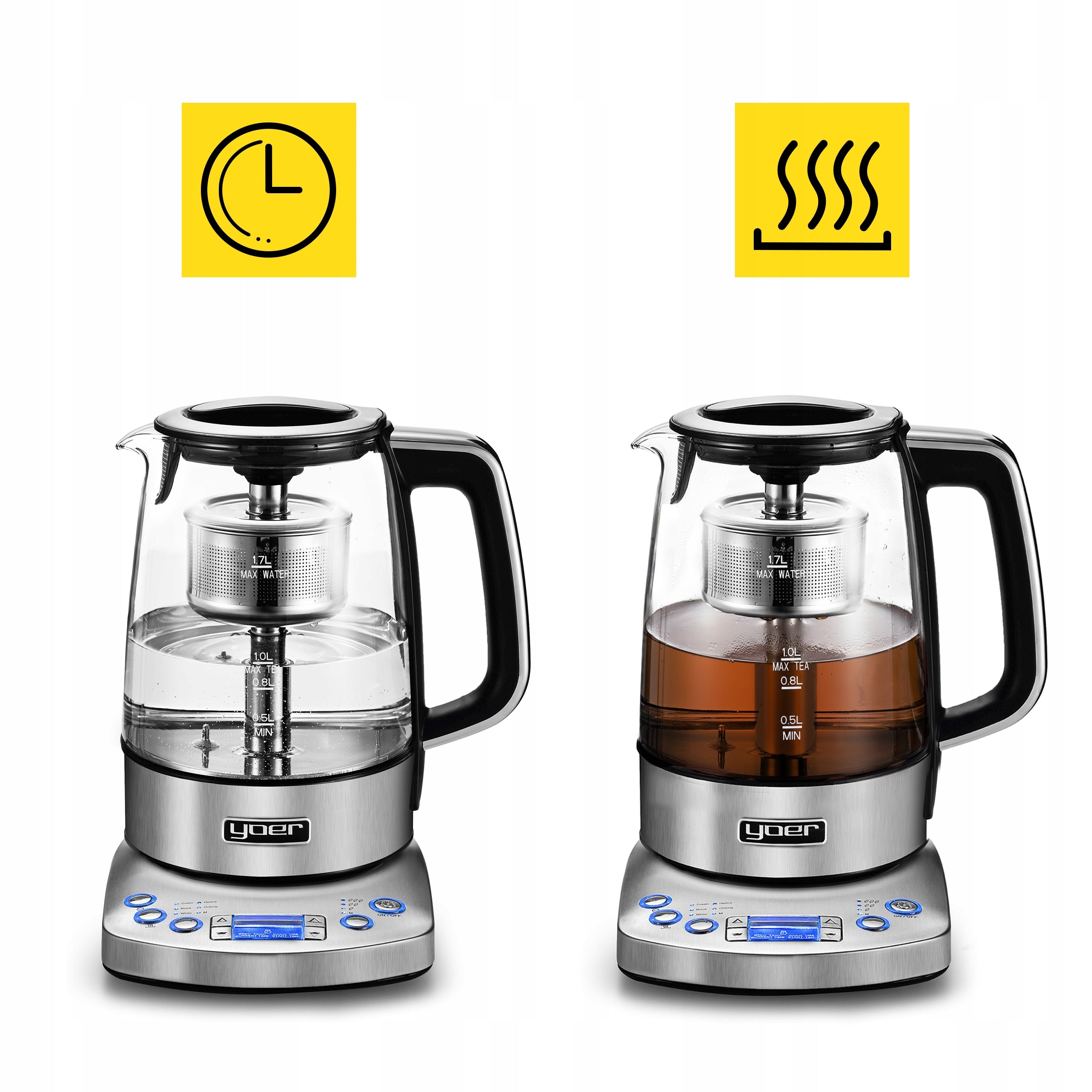 Electric glass kettle with adjustable temperature Yoer 2200W 1,7L Automatic Model Flavoro Pro