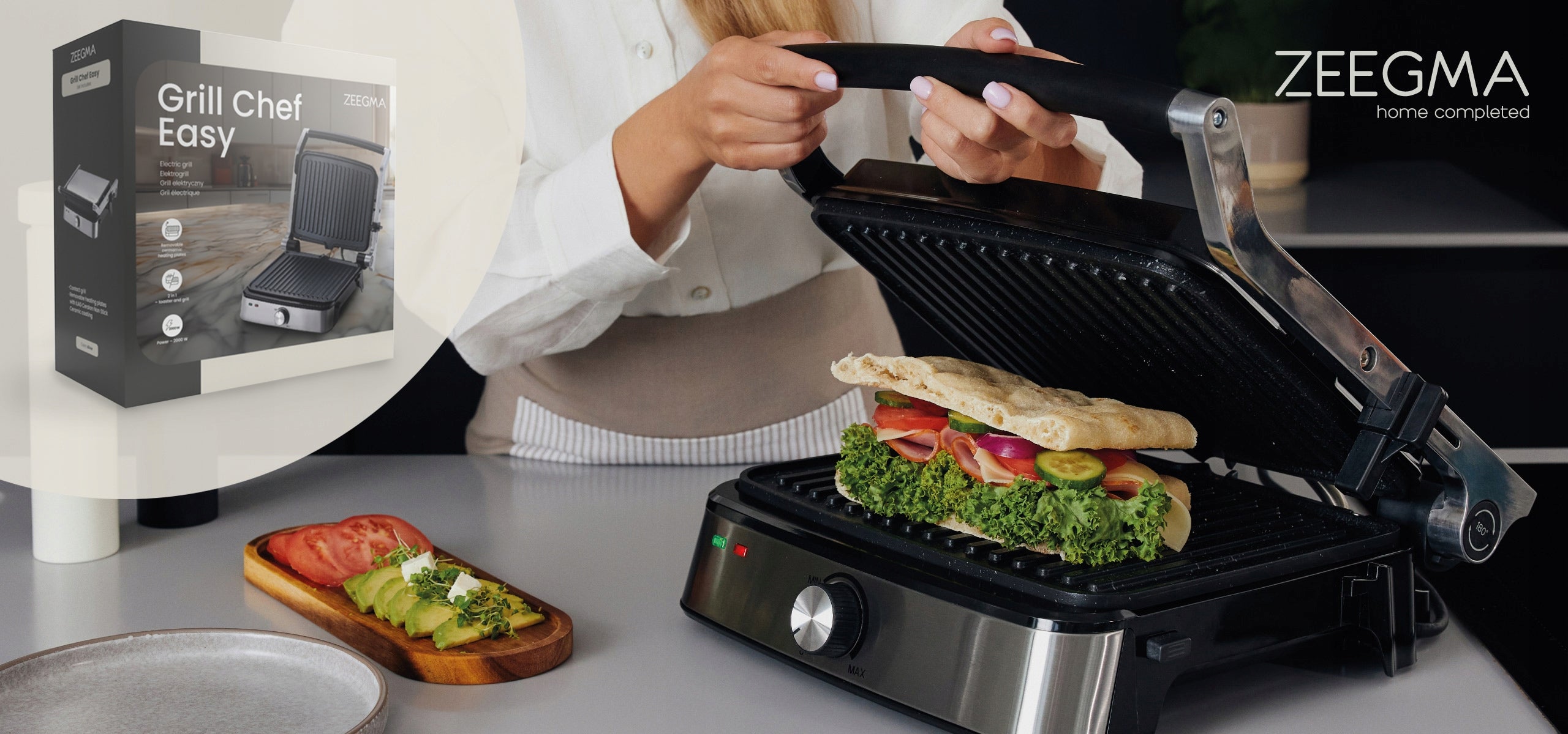 Electric grill Zeegma Chef Easy 2000W temperature control ceramic plates Power rating 2000 W