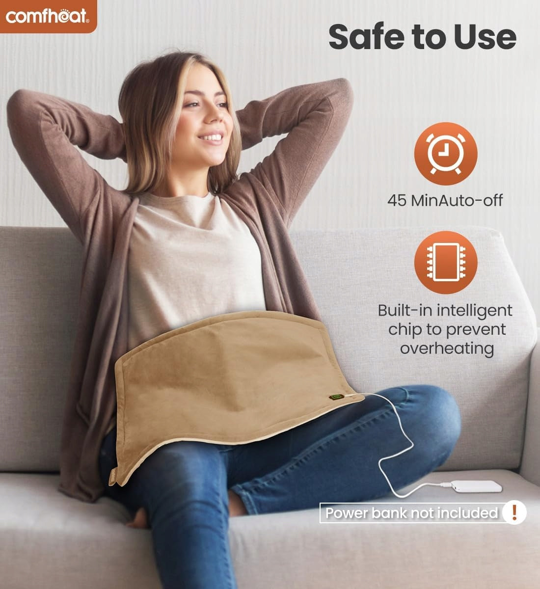 Electric heating pad USB 3 heating levels 40x30 cm auto off Medical device no