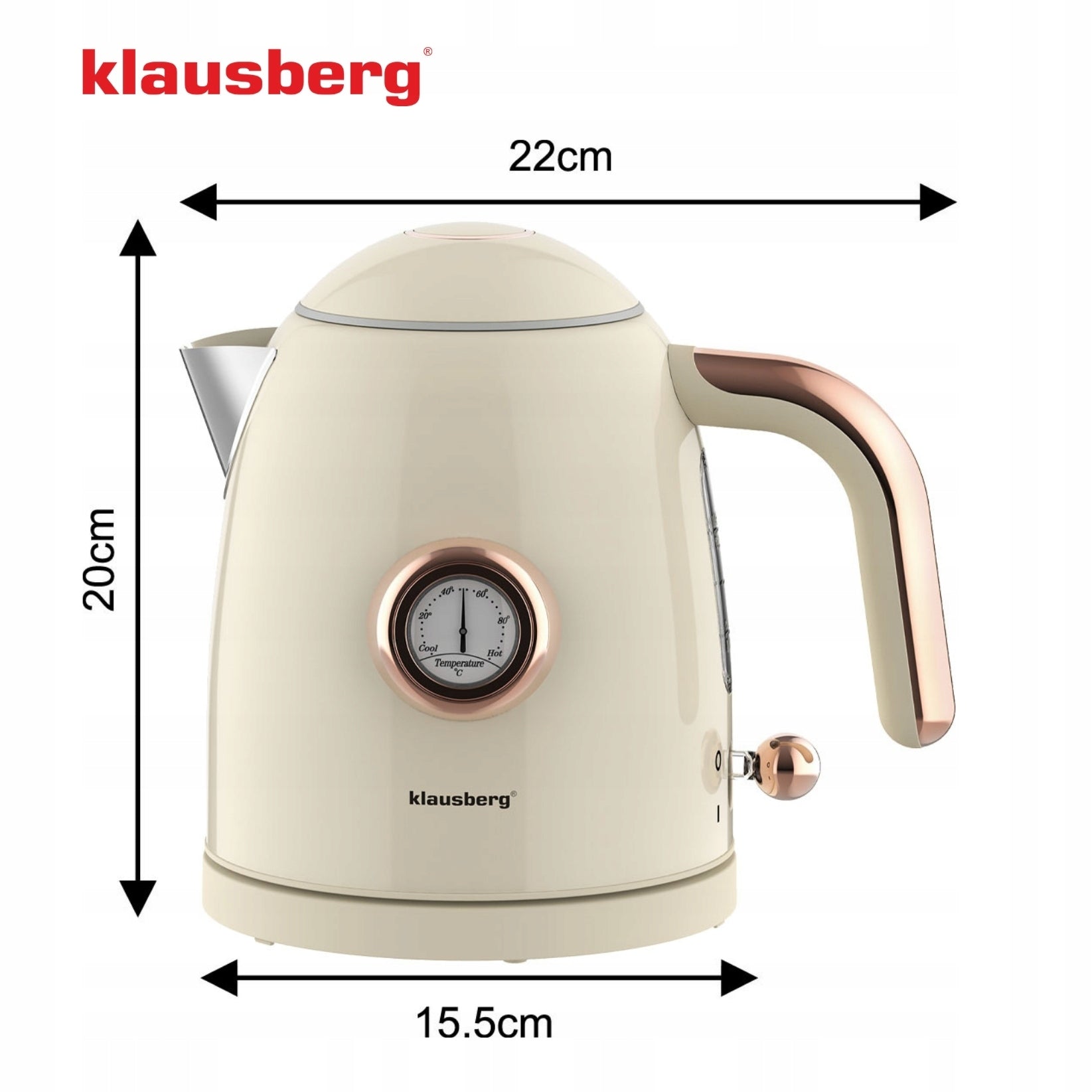 Electric kettle 1.0L Retro thermometer Wireless Klausberg KB-9018 Capacity 1 l