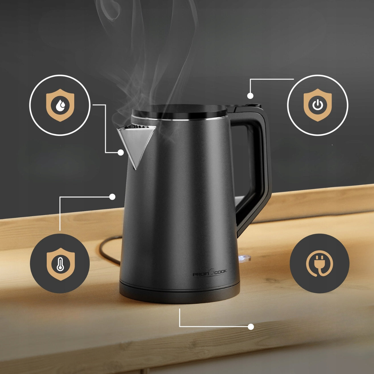 Electric kettle 1,5L ProfiCook PC-WK wireless stainless steel Dominant color silver/gray