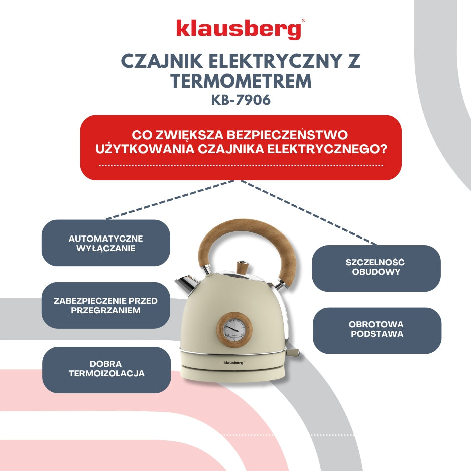 Electric kettle 1,8L Klausberg KB-7906 RETRO with thermometer beige 2200W Brand Klausberg