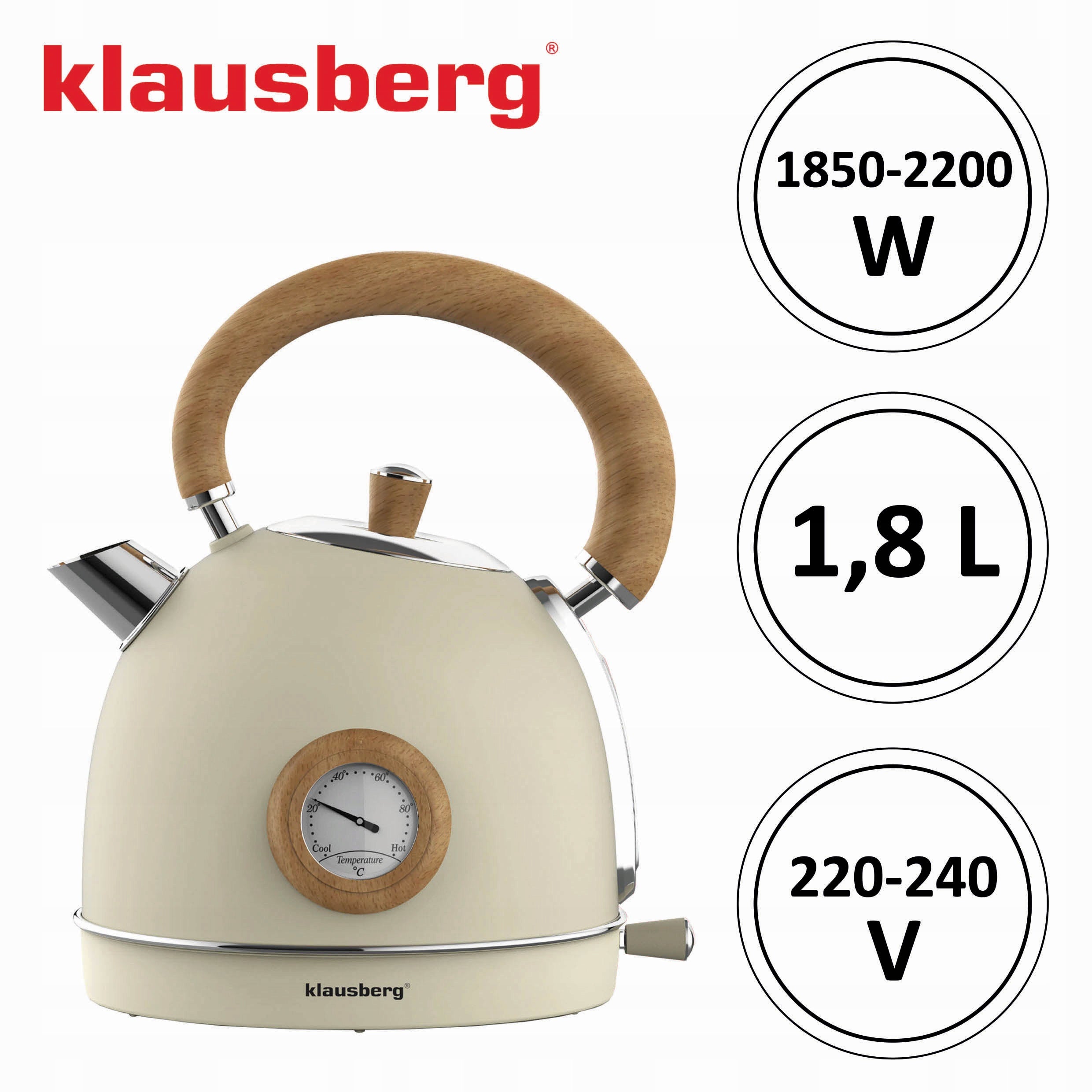 Electric kettle 1,8L Klausberg KB-7906 RETRO with thermometer beige 2200W Model KB-7906