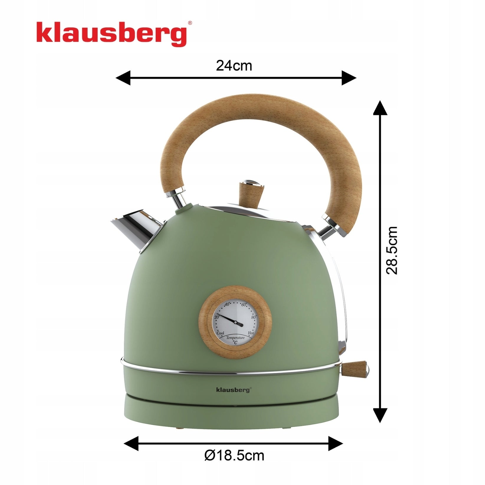 Electric kettle 1.8L steel 304 RETRO Klausberg KB-9008 Green + Wood Model KB 9008