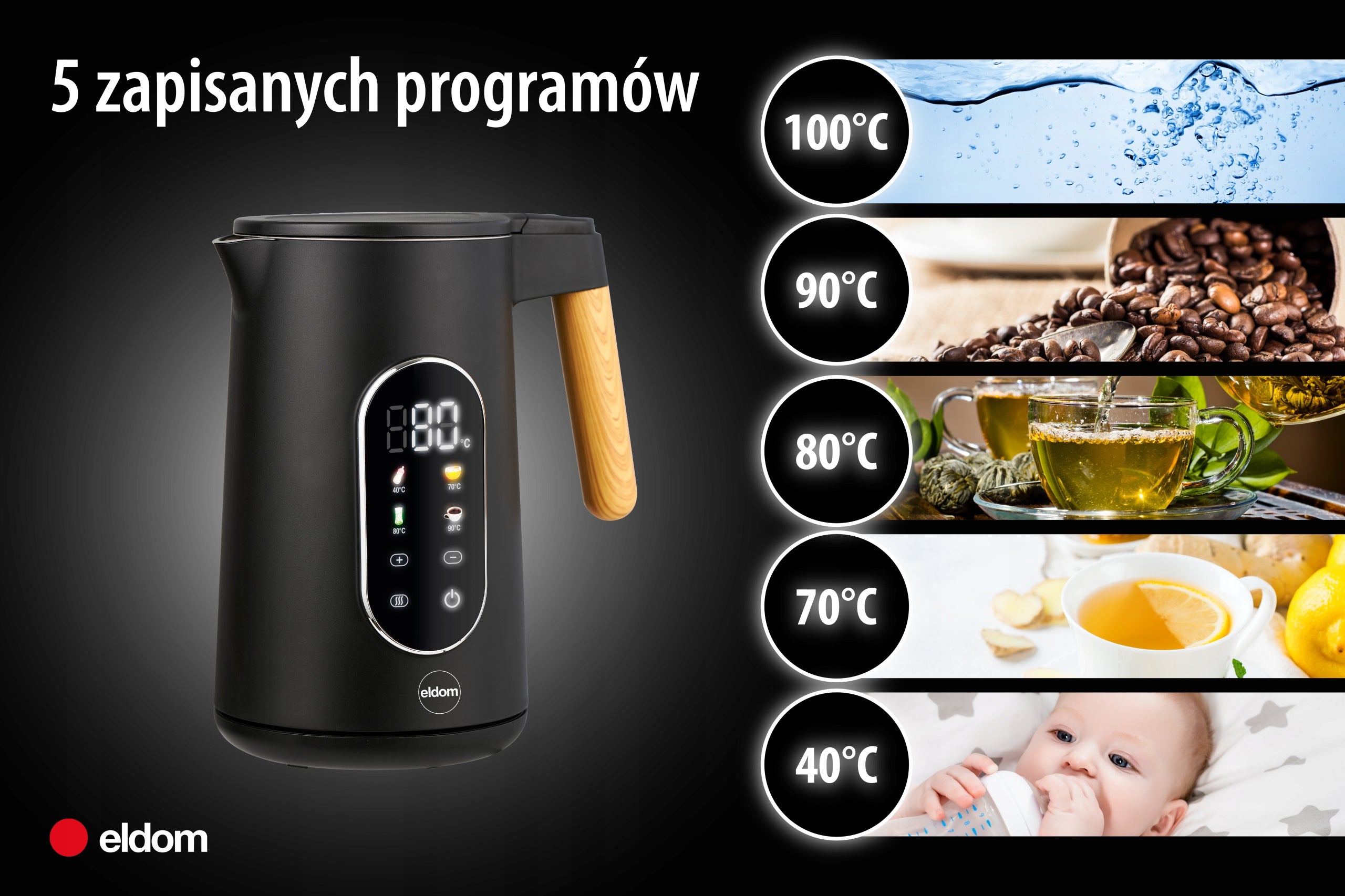 Electric kettle 2200W 1,7 l 5 saved programs black Eldom C550 Manufacturer code C550
