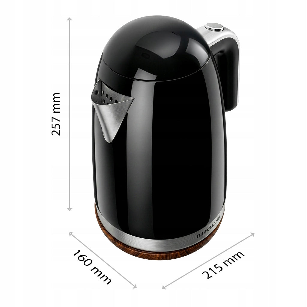 Electric kettle BERGMANN 1,7L 2200W Wood-like Base Black Model FR008