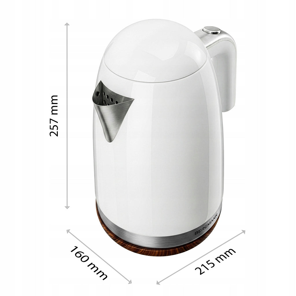 Electric kettle BERGMANN 1,7L 2200W Wood-like Base White Capacity 1.7 l
