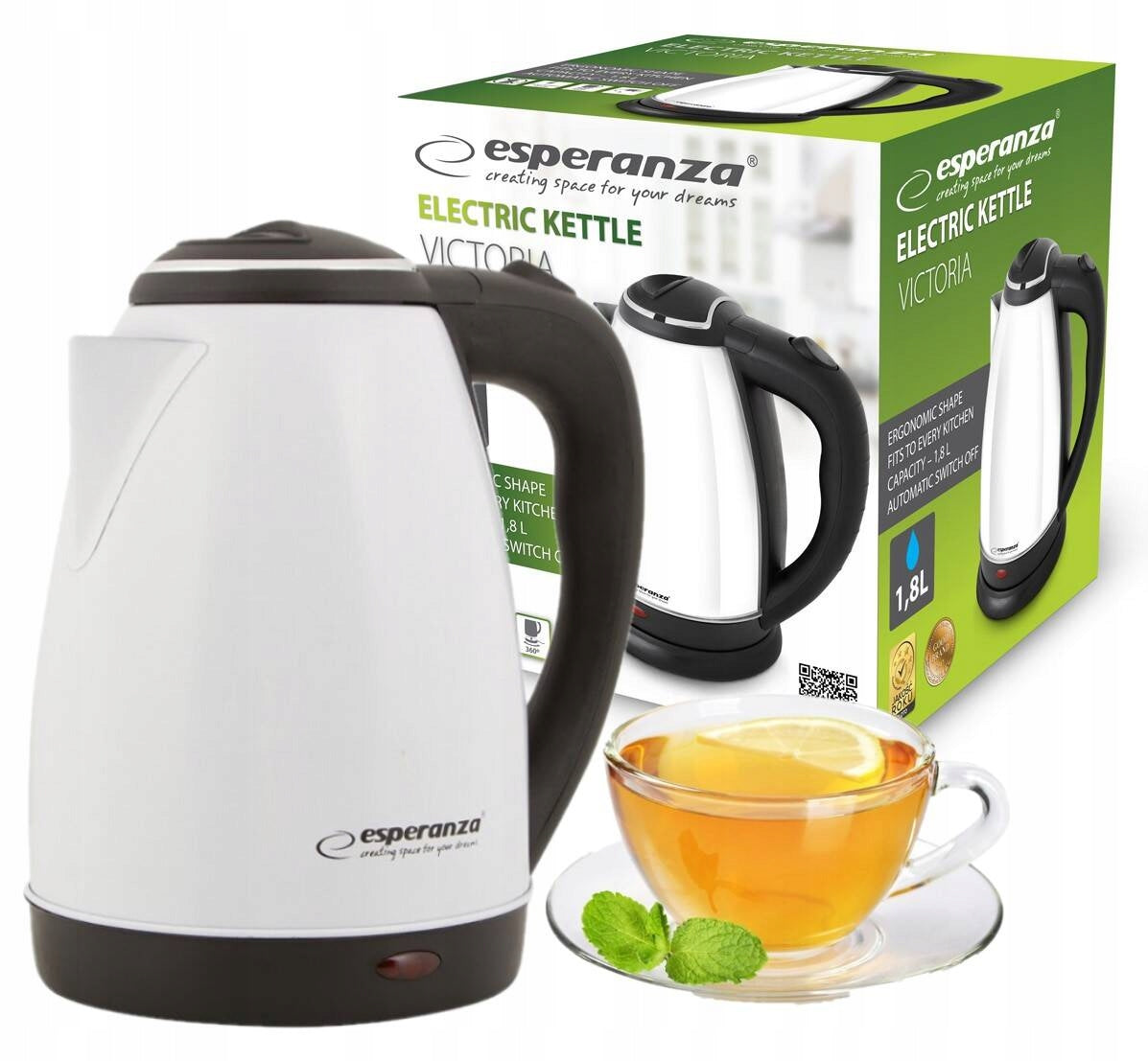 Electric kettle ESPERANZA VICTORIA 1.8 L WHITE EKK113W