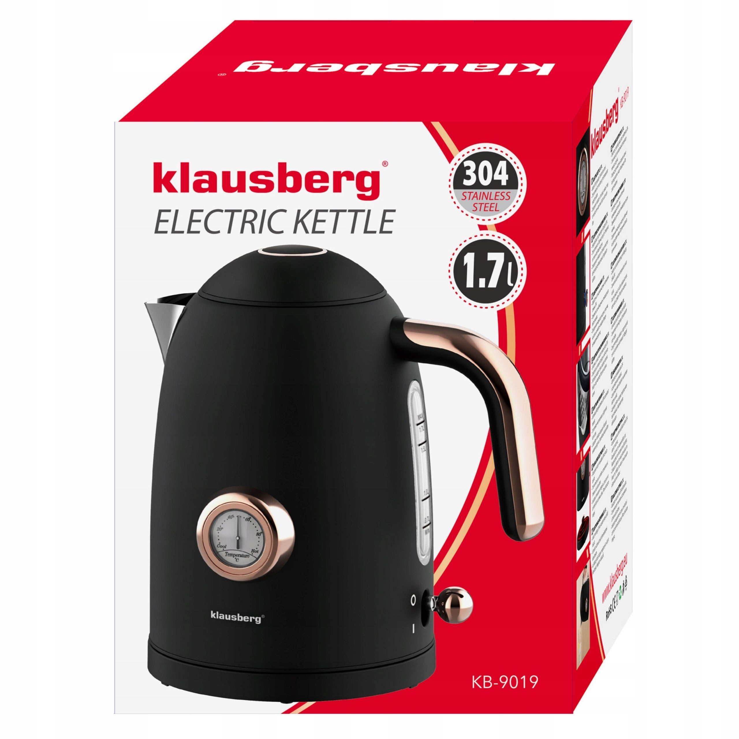 Electric kettle KLAUSBERG Retro 1,7L 2200W with thermometer black Model Retro z termometrem