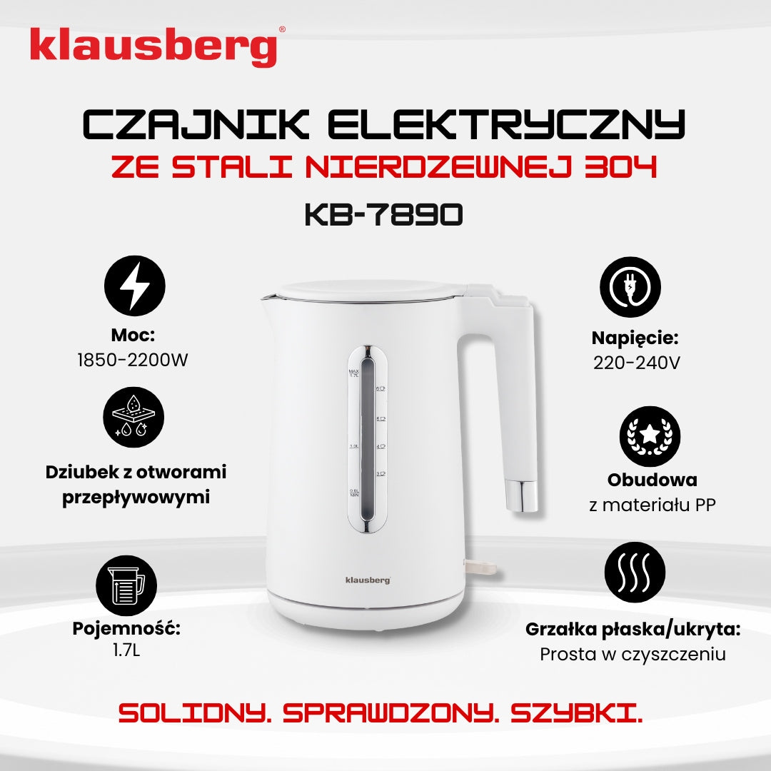 Electric kettle Klausberg KB-7890 1.7L steel 304 white filter 2200W Brand Klausberg