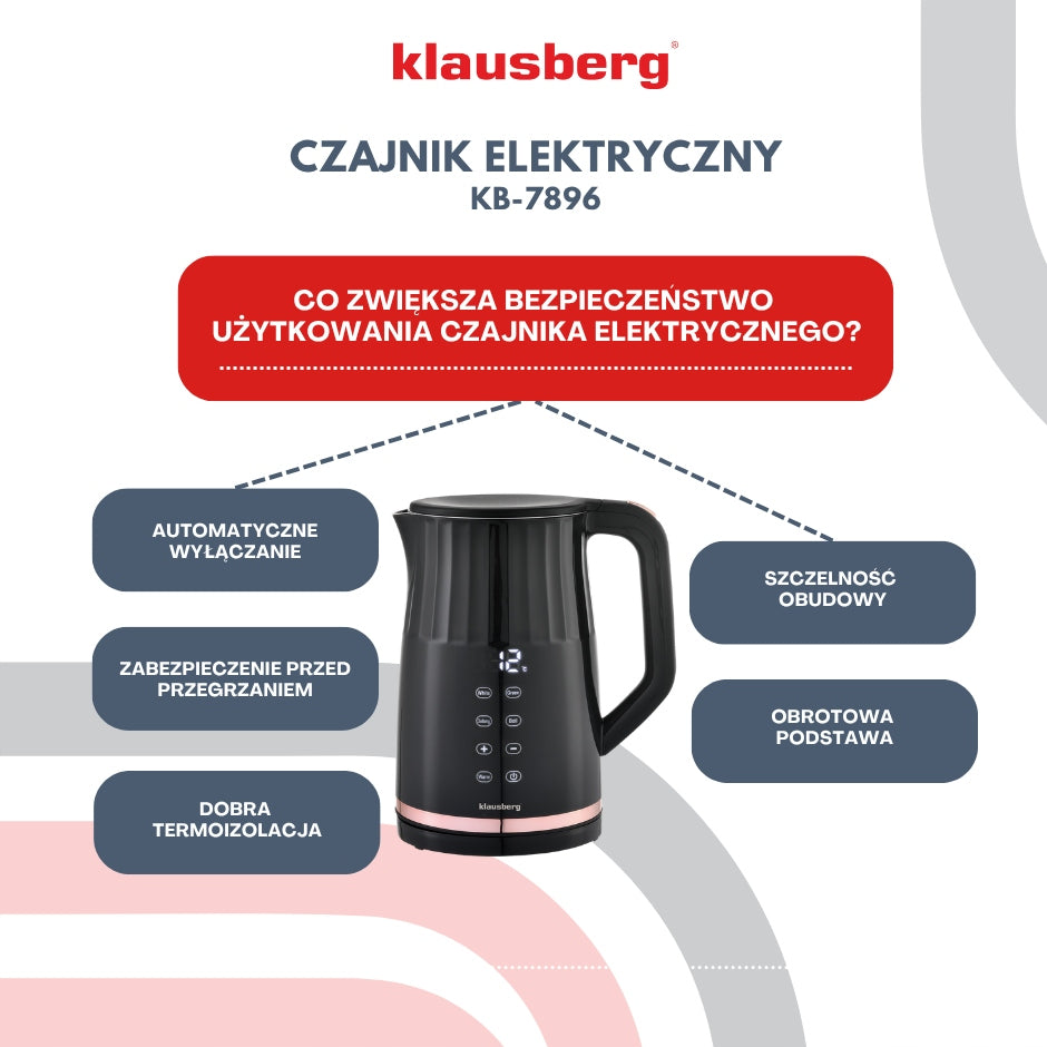 Electric kettle Klausberg KB-7896 2200 W 1,7 l black Capacity 1.7 l