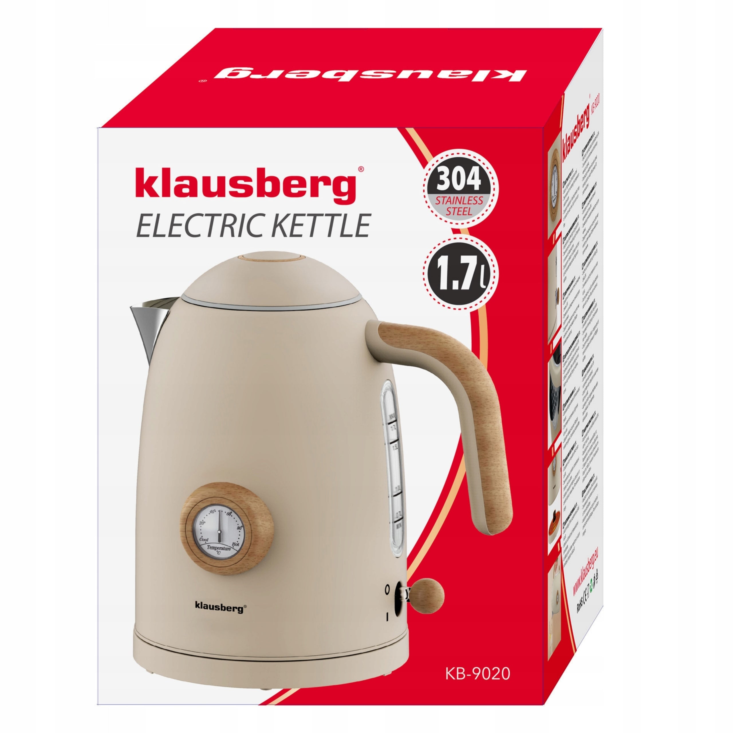Electric kettle Wireless 1.7L steel 304 retro Thermometer Klausberg Capacity 1.7 l