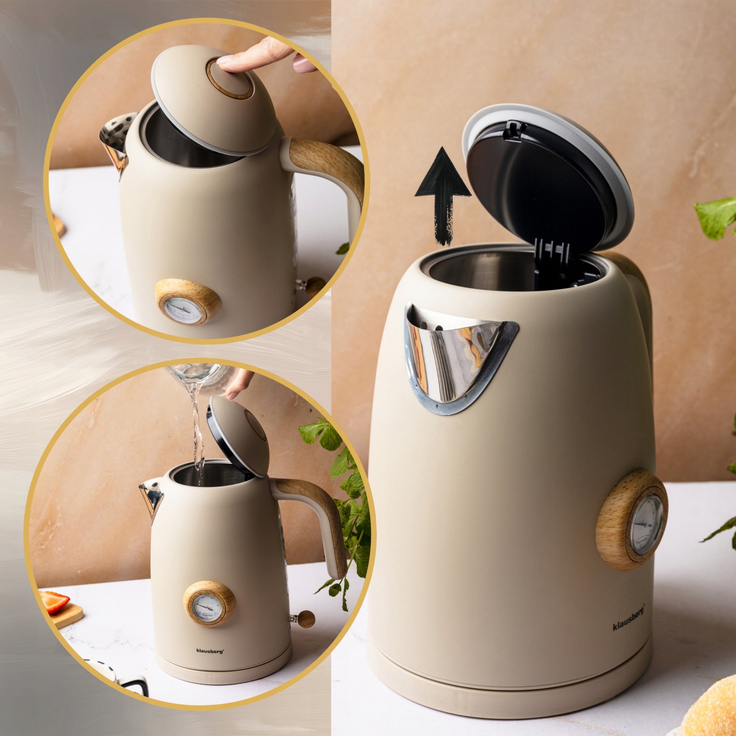Electric kettle Wireless 1.7L steel 304 retro Thermometer Klausberg Dominant color beige