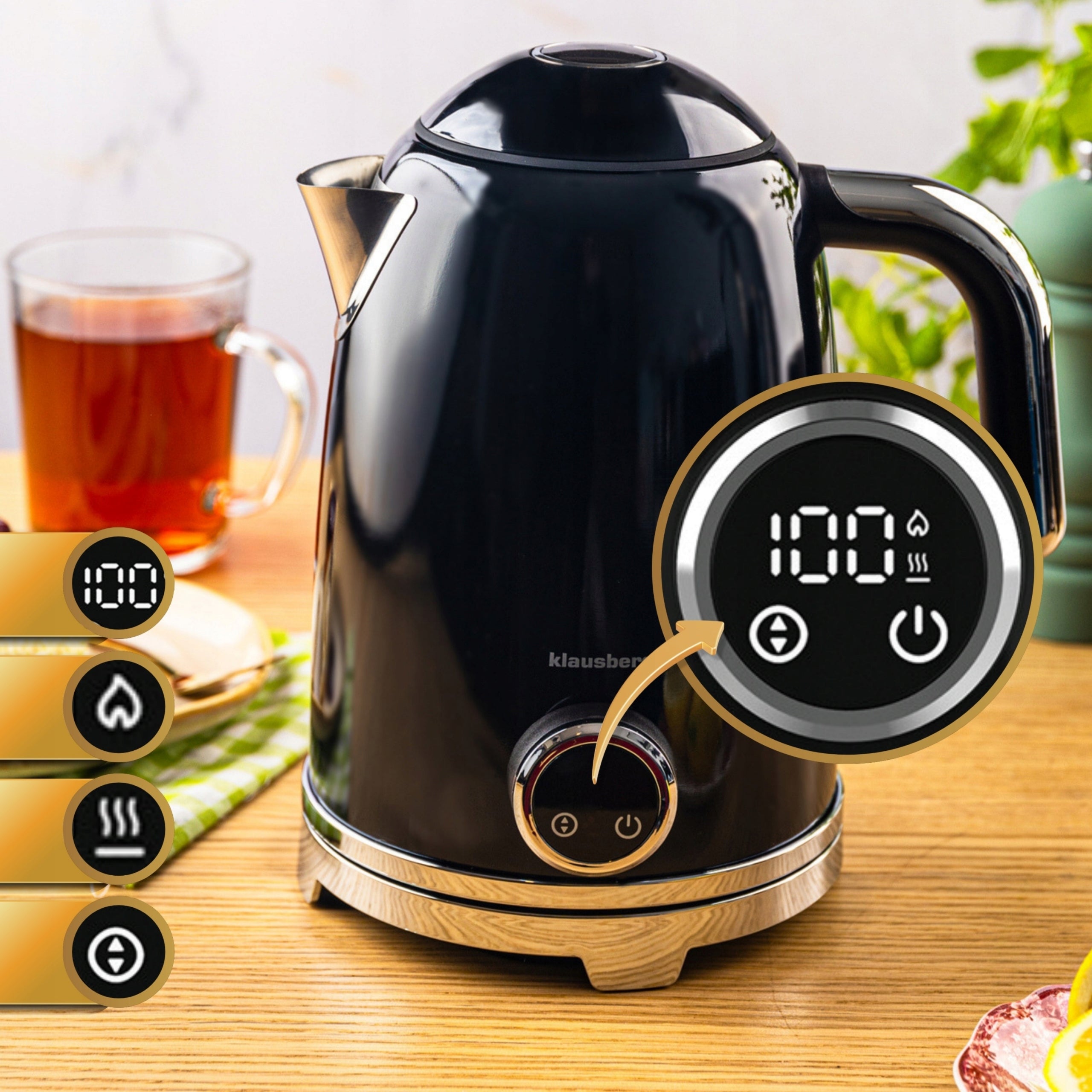 Electric kettle Wireless KLAUSBERG Thermometer 1,7L LED steel 304 Model Czajnik Elektryczny RETRO z termometrem